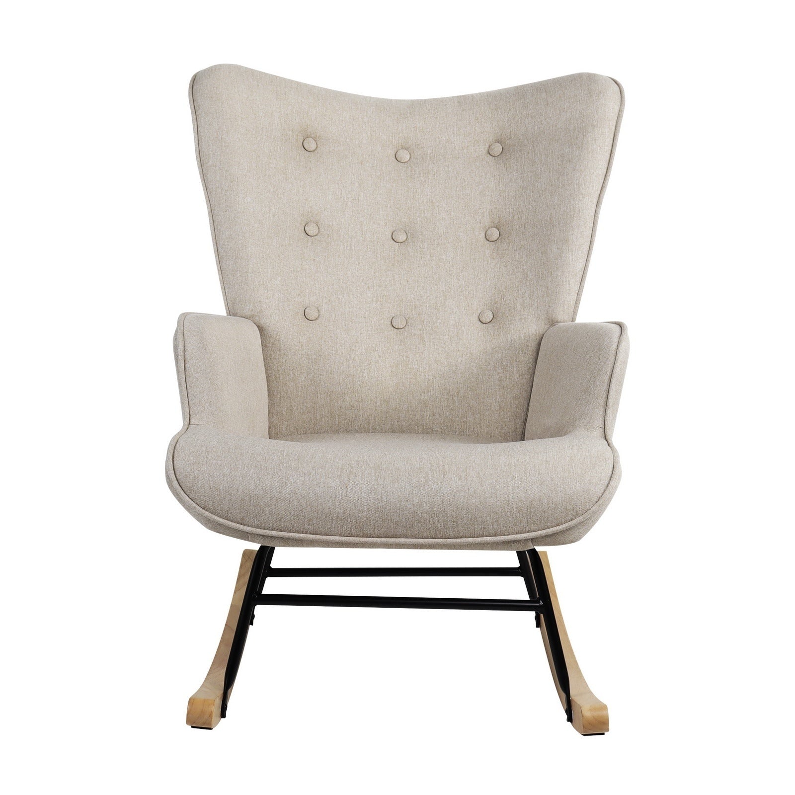 Oikiture Rocking Chair Nursing Armchair Linen Accent Chairs Upholstered Beige - Sunyee