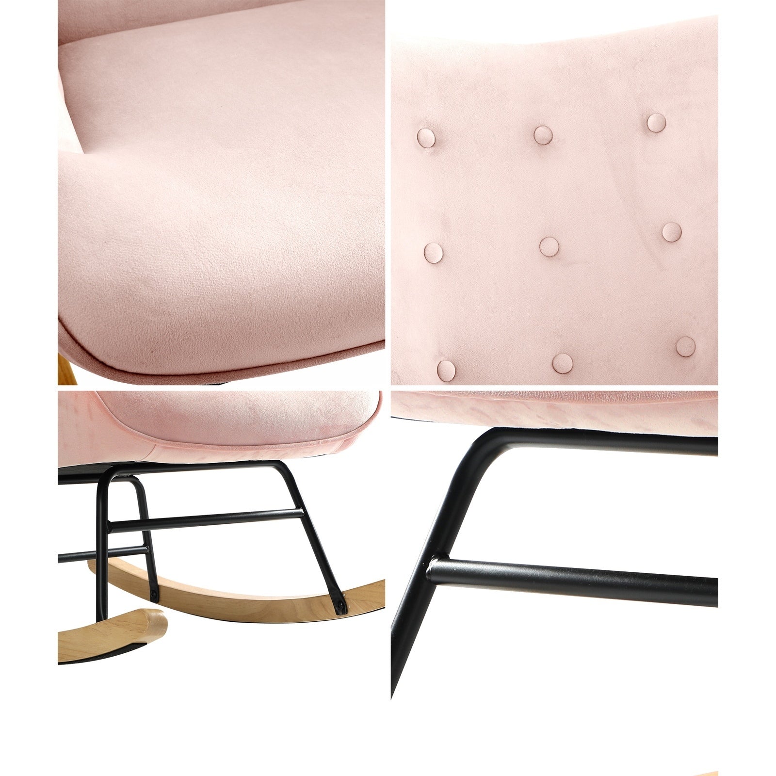 Oikiture Rocking Chair Nursing Armchair Velvet Accent Chairs Upholstered Pink - Sunyee
