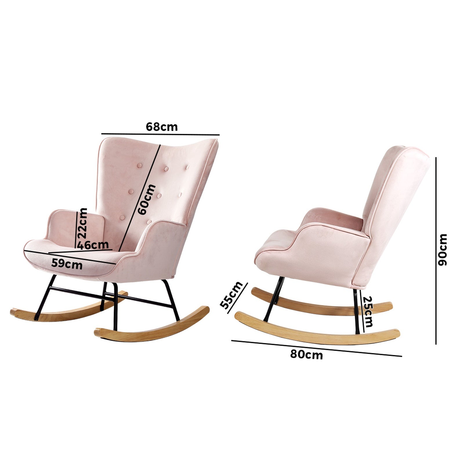 Oikiture Rocking Chair Nursing Armchair Velvet Accent Chairs Upholstered Pink - Sunyee