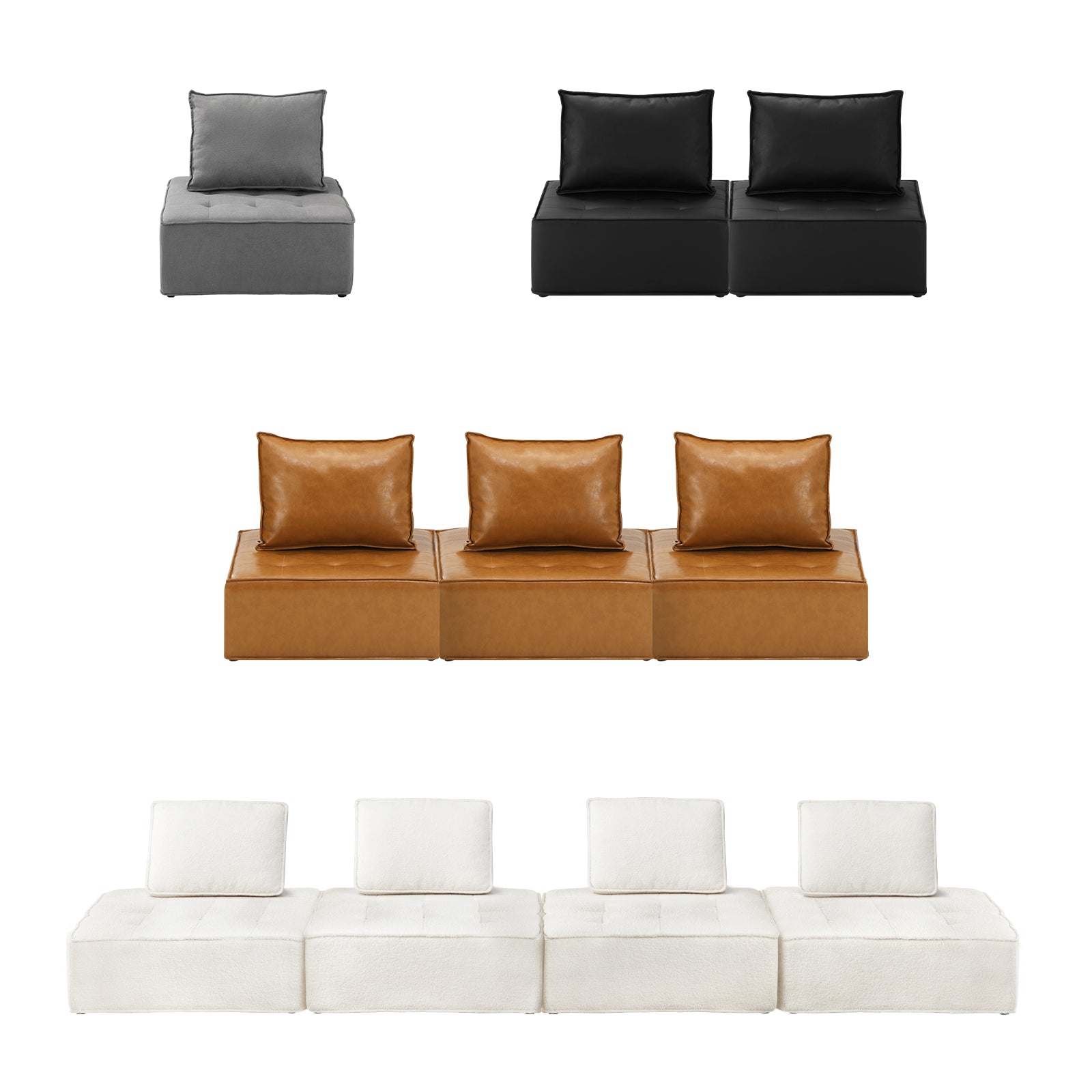 Oikiture 1-4PCS Modular Sofa Lounge Chair Armless TOFU Back Sherpa/Linen/PU