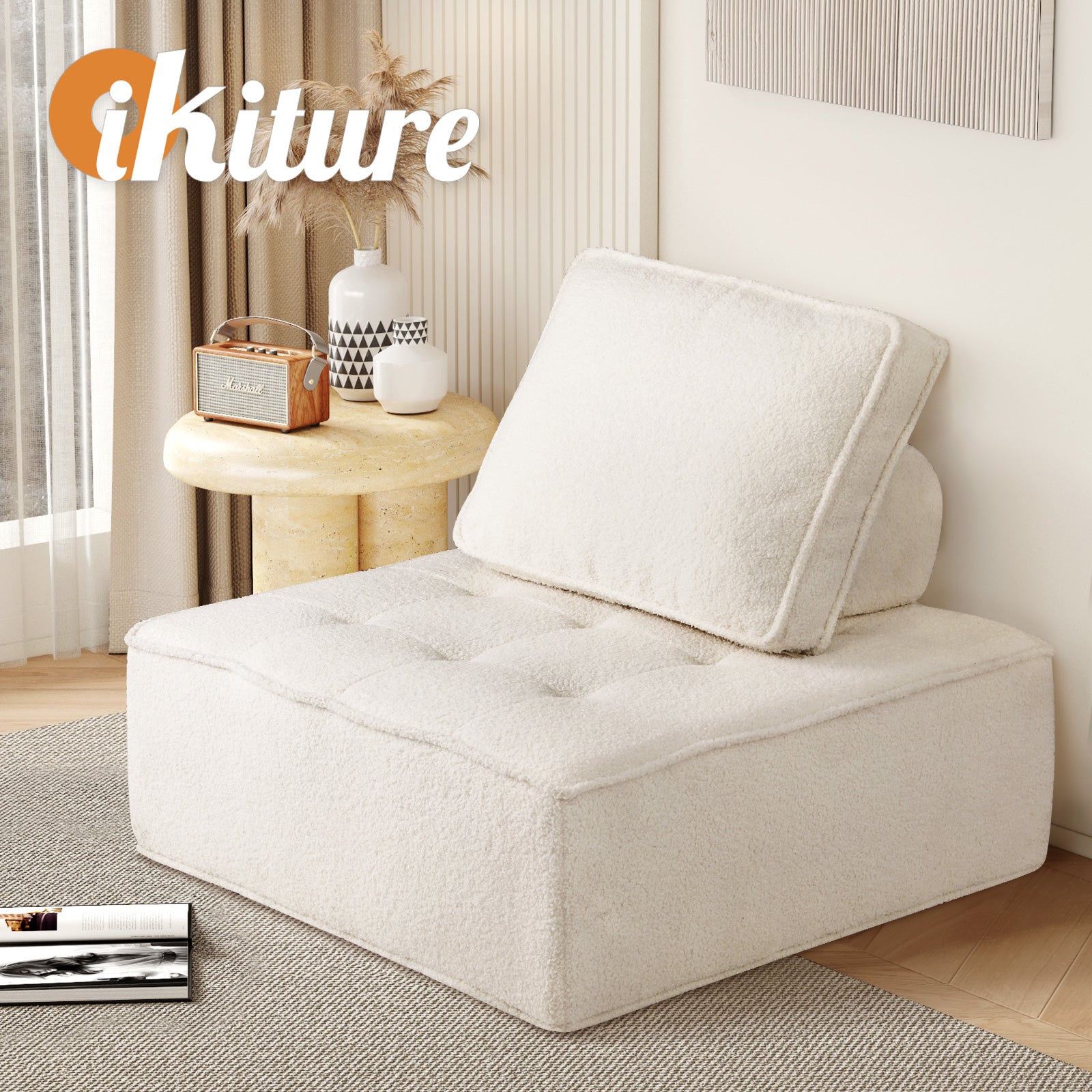 Oikiture Modular Sofa Lounge Chair Armless Adjustable Back Cushion Sherpa White - Sunyee