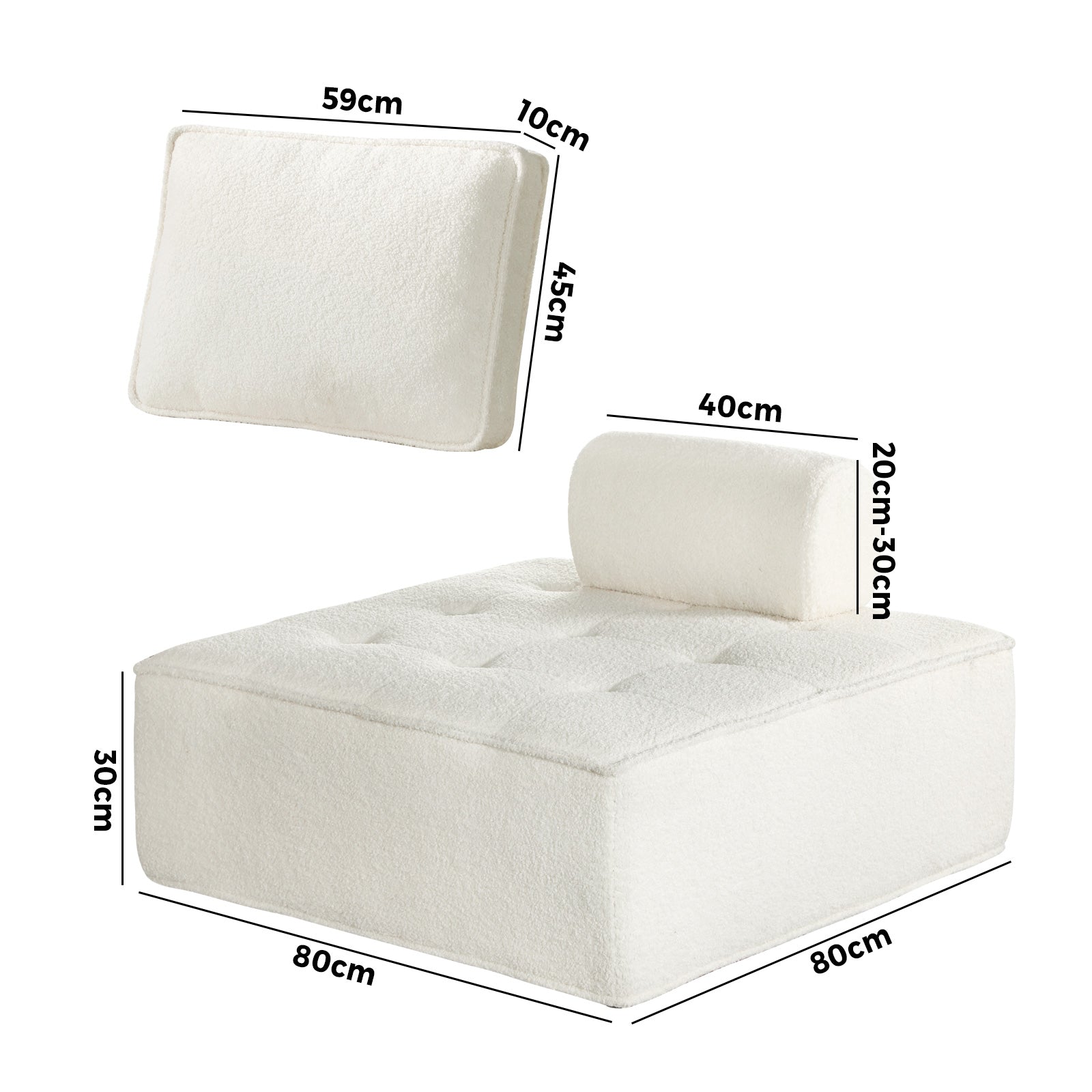 Oikiture Modular Sofa Lounge Chair Armless Adjustable Back Cushion Sherpa White - Sunyee