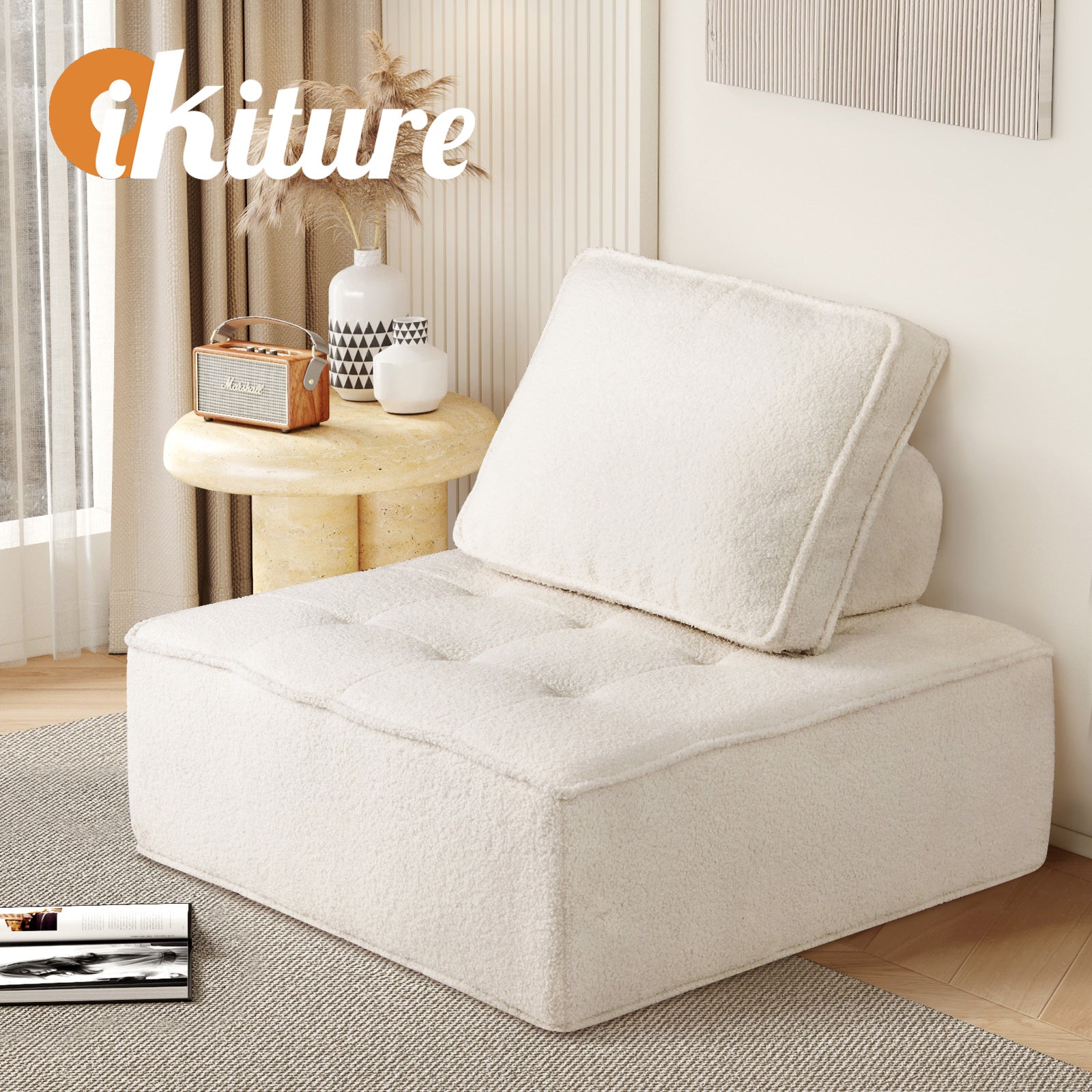 Oikiture Modular Sofa Lounge Chair Armless Adjustable Back Cushion Sherpa White - Sunyee