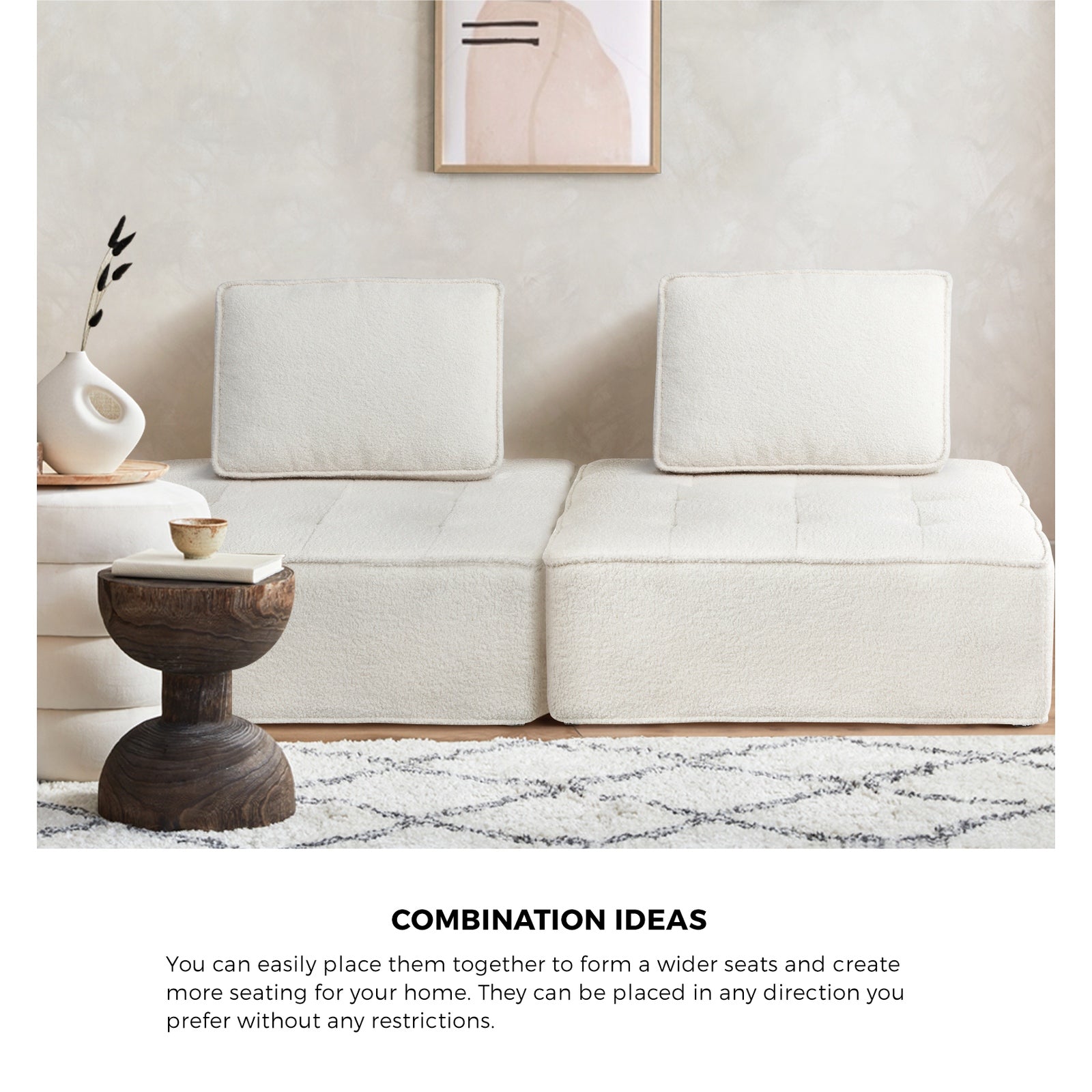Oikiture 2PCS Modular Sofa Lounge Chair Armless TOFU Back Sherpa White - Sunyee
