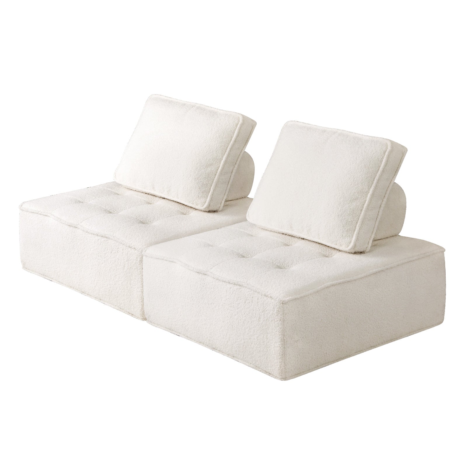 Oikiture 2PCS Modular Sofa Lounge Chair Armless TOFU Back Sherpa White - Sunyee