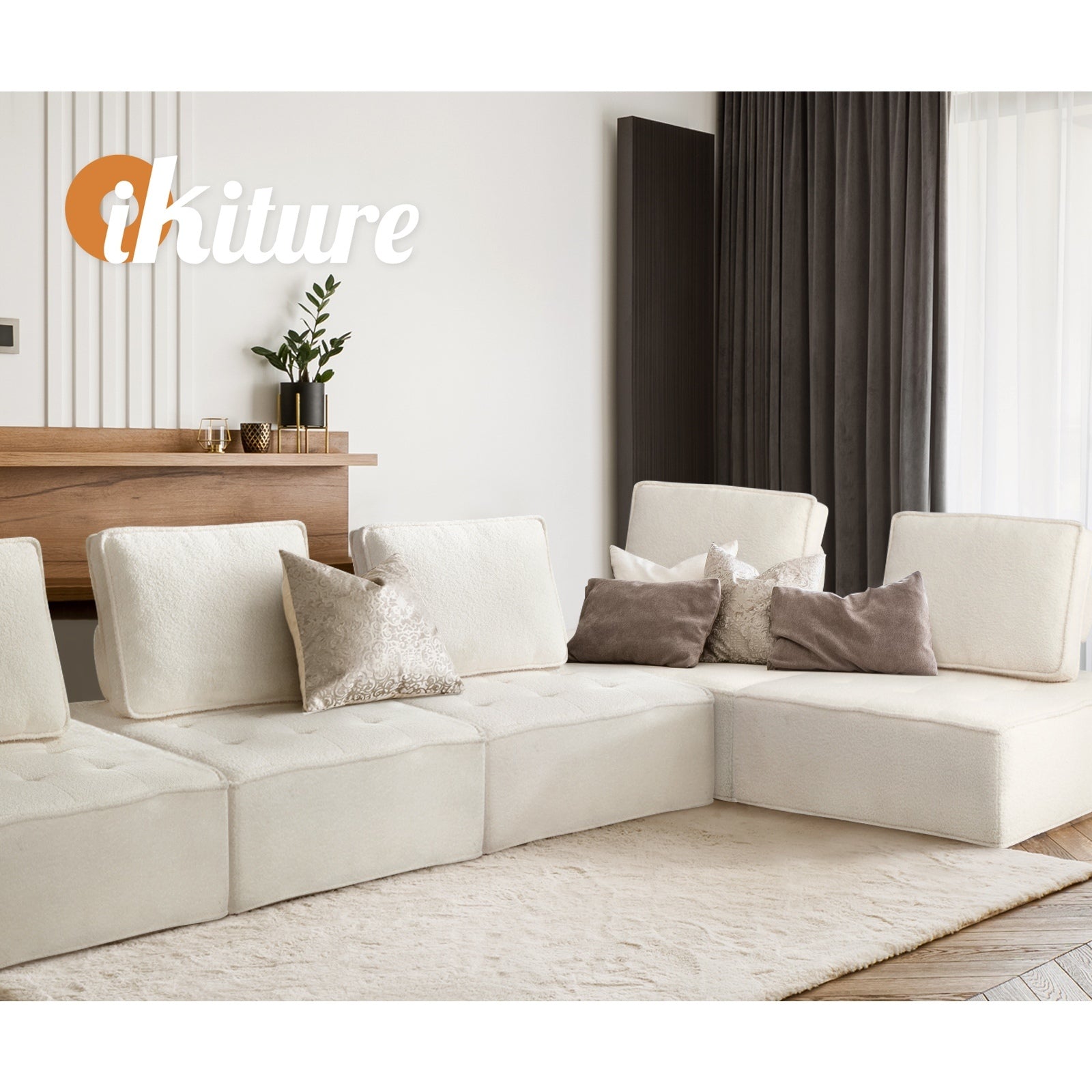 Oikiture 3PCS Modular Sofa Lounge Chair Armless TOFU Back Sherpa White - Sunyee