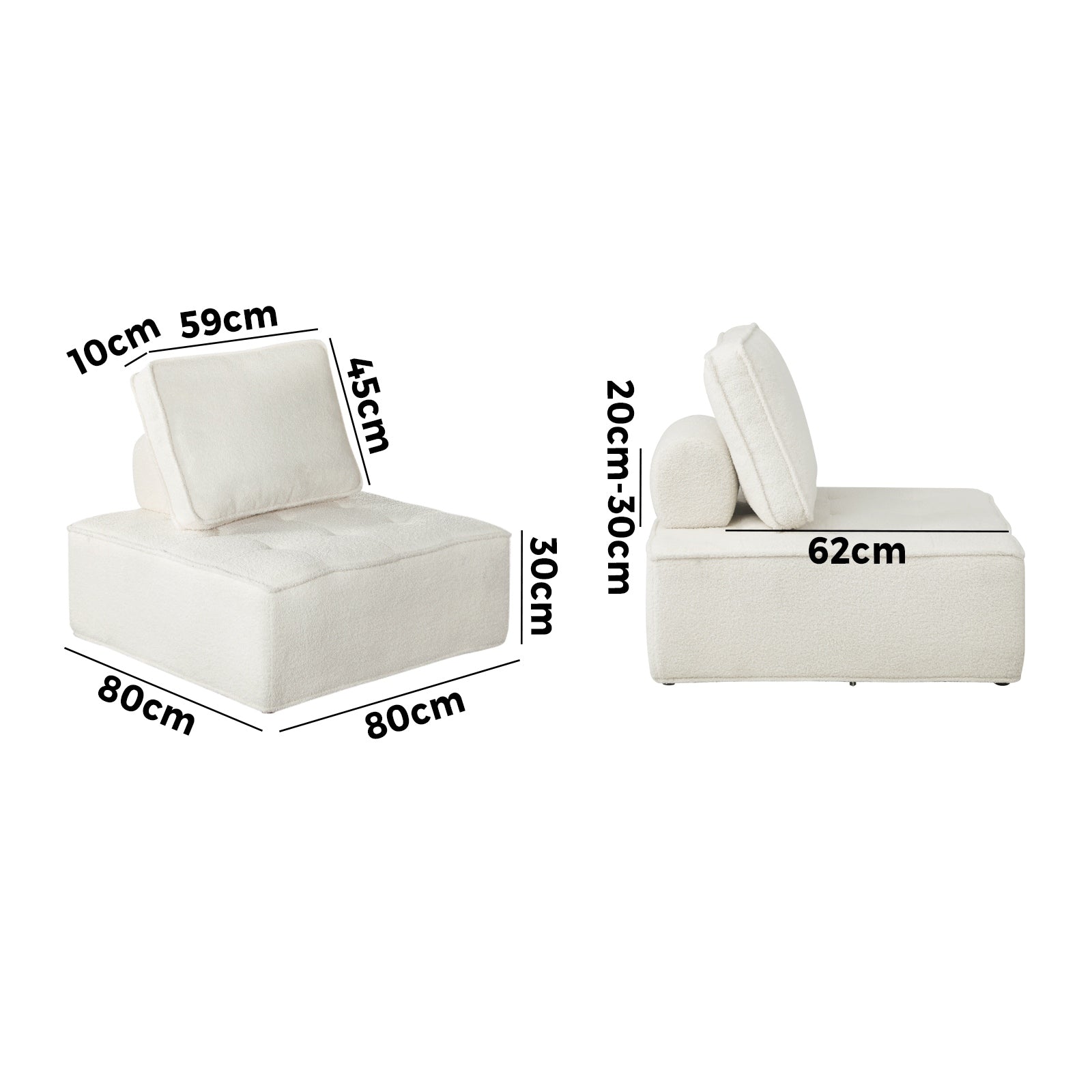Oikiture 3PCS Modular Sofa Lounge Chair Armless Adjustable Back Sherpa White - Sunyee