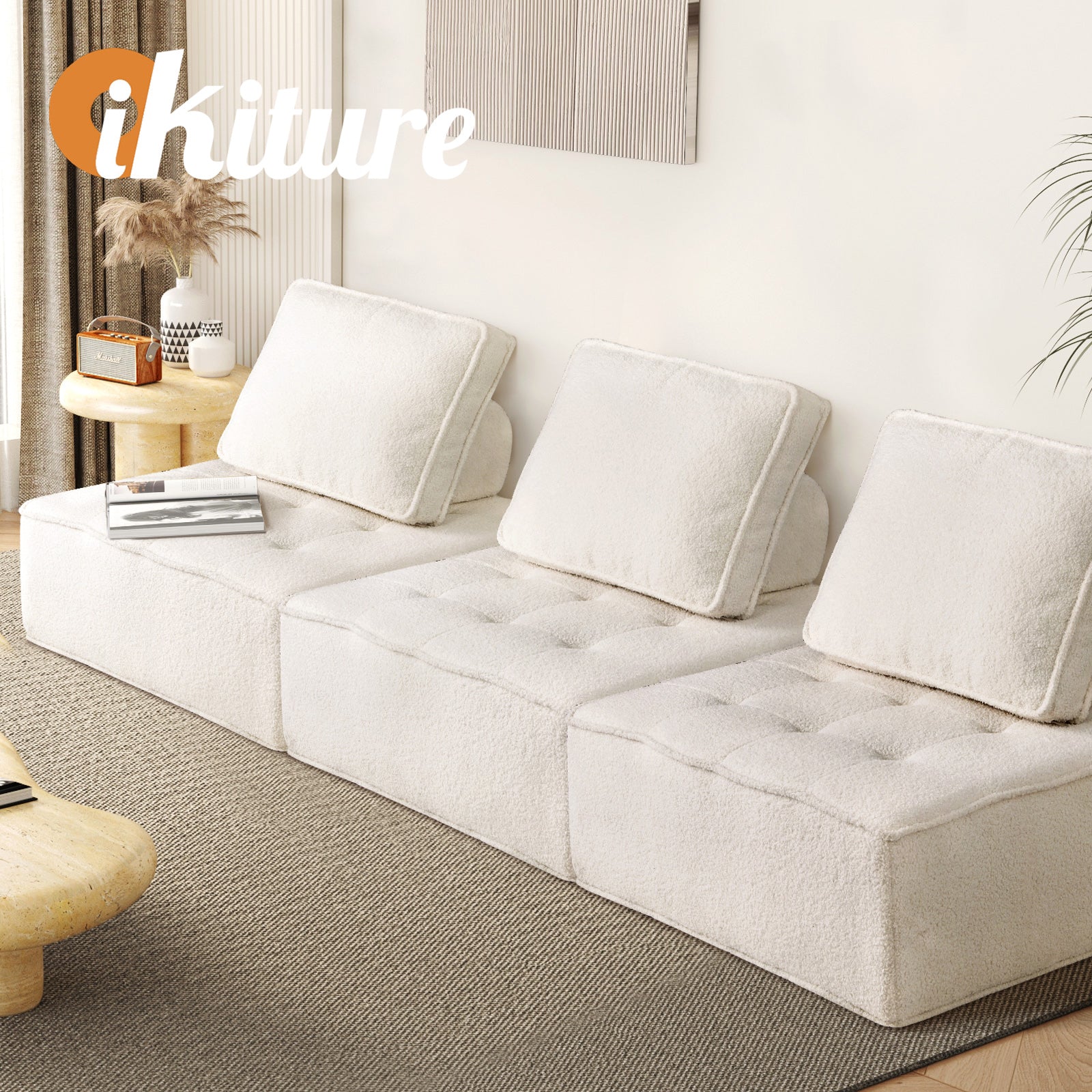 Oikiture 3PCS Modular Sofa Lounge Chair Armless Adjustable Back Sherpa White - Sunyee
