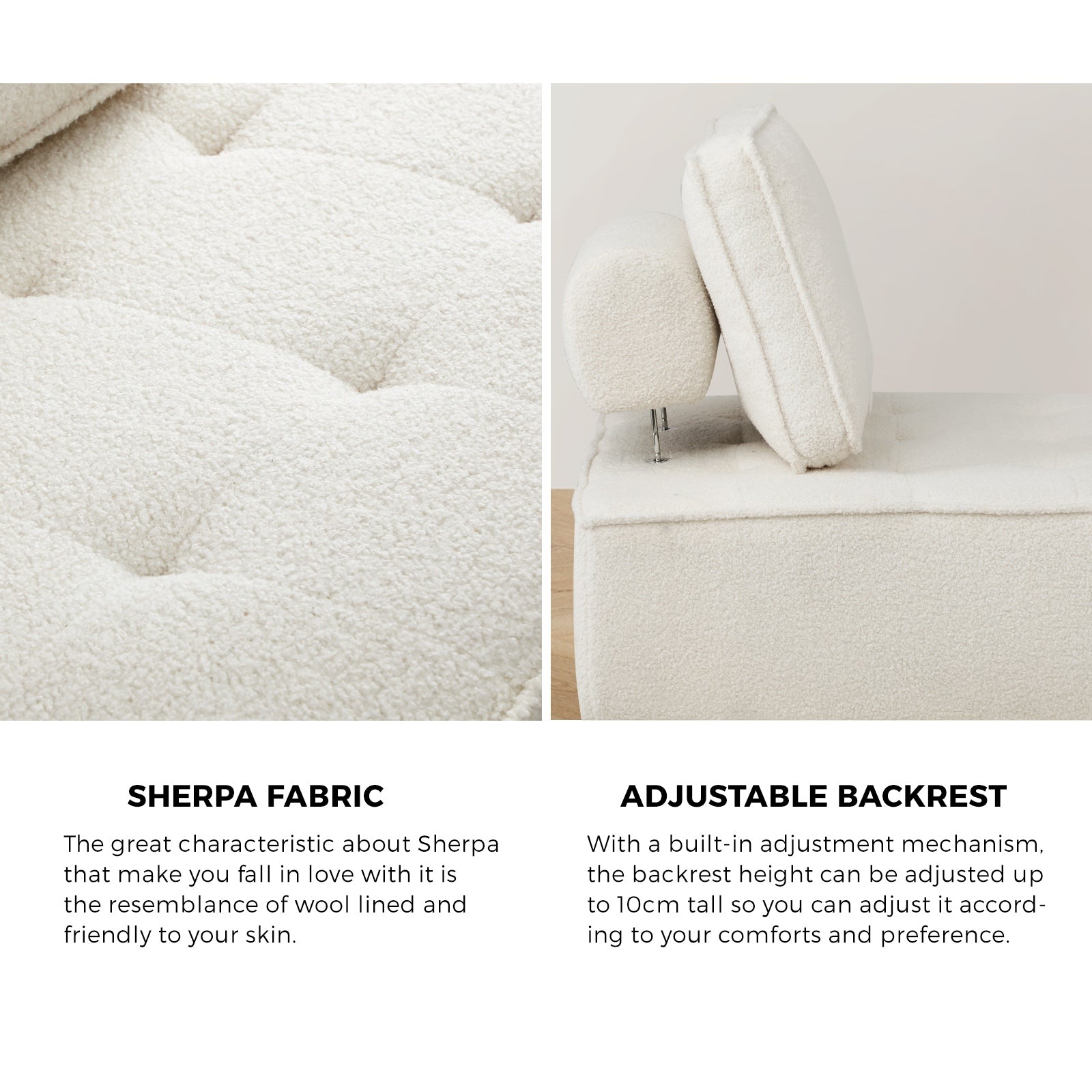 Oikiture 4PCS Modular Sofa Lounge Chair Armless Adjustable Back Sherpa White - Sunyee