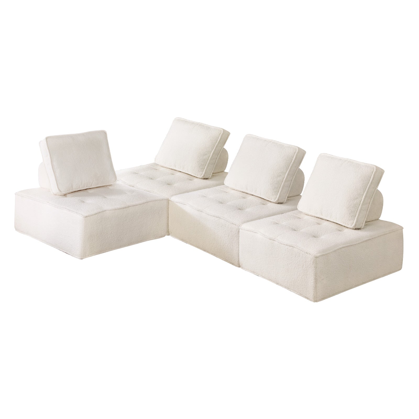 Oikiture 4PCS Modular Sofa Lounge Chair Armless Adjustable Back Sherpa White - Sunyee