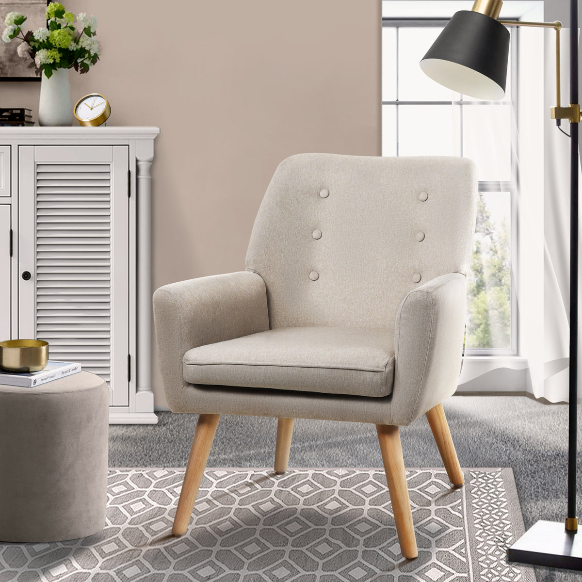 Oikiture Armchair Lounge Chair Linen/Sherpa Accent Armchairs Tub Chairs Sofa - Sunyee