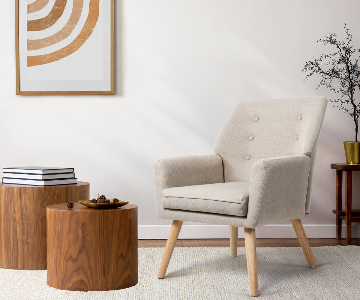 Oikiture Armchair Lounge Chair Linen Accent Armchairs Tub Chairs Sofa Beige - Sunyee