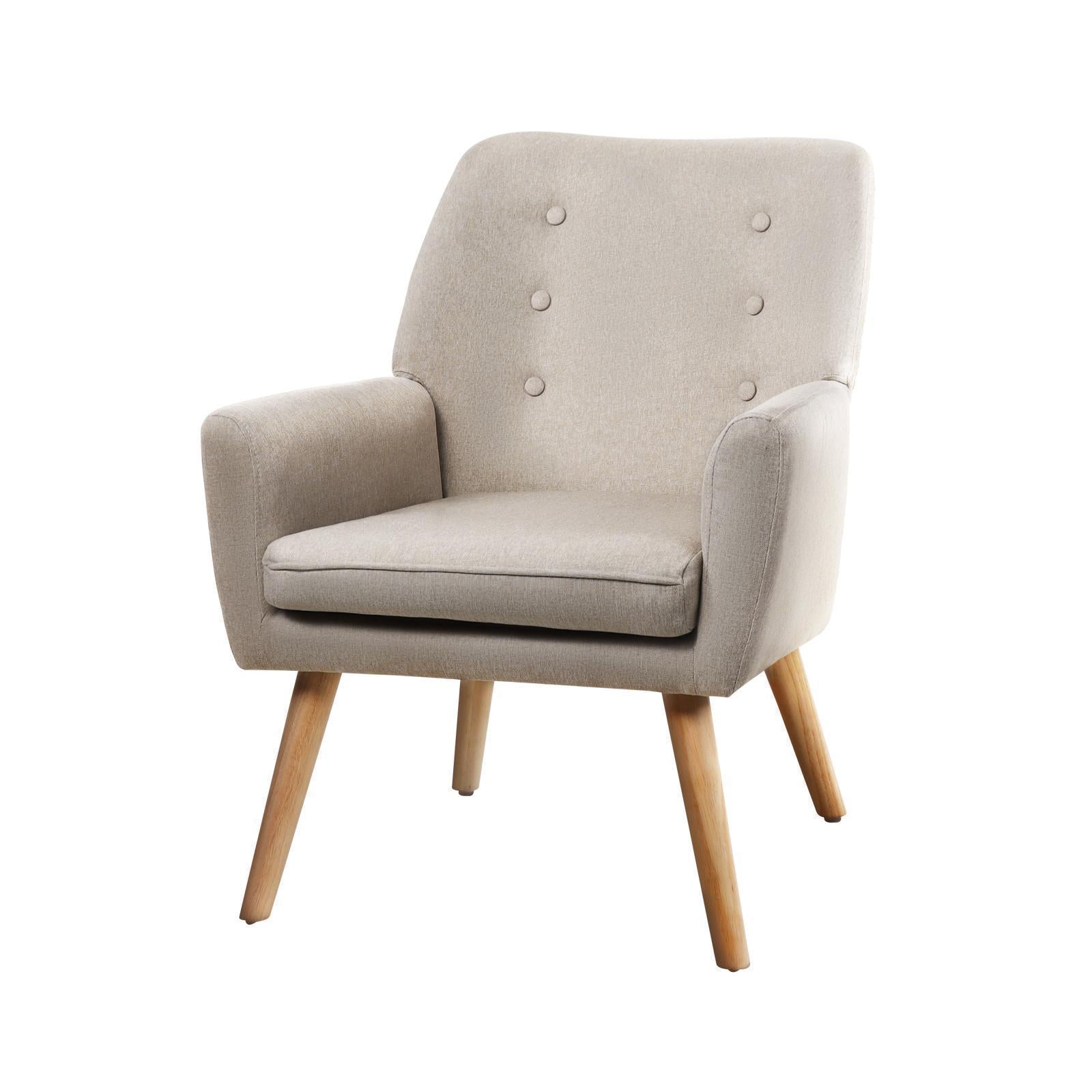 Oikiture Armchair Lounge Chair Linen Accent Armchairs Tub Chairs Sofa Beige - Sunyee