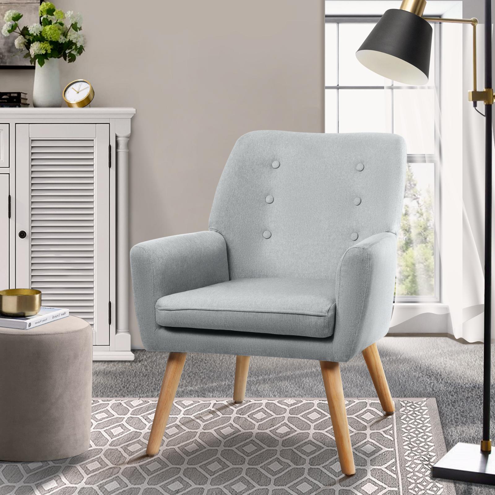 Oikiture Armchair Lounge Chair Linen Accent Armchairs Tub Chairs Sofa Grey - Sunyee