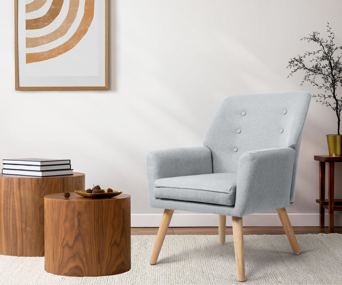 Oikiture Armchair Lounge Chair Linen Accent Armchairs Tub Chairs Sofa Grey - Sunyee