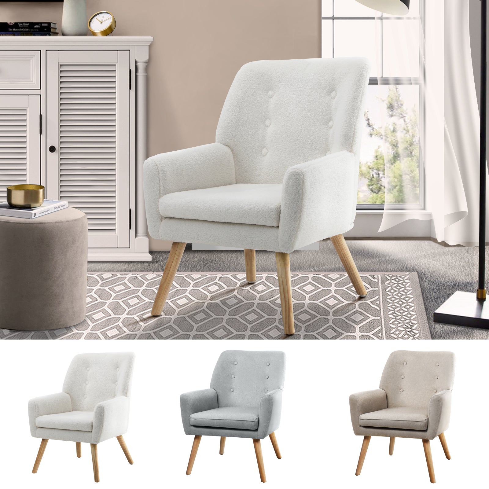 Oikiture Armchair Lounge Chair Linen/Sherpa Accent Armchairs Tub Chairs Sofa - Sunyee