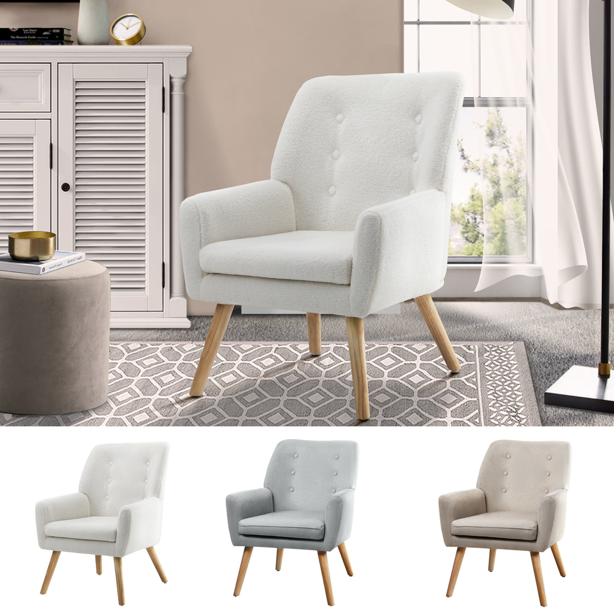 Oikiture Armchair Lounge Chair Linen/Sherpa Accent Armchairs Tub Chairs Sofa - Sunyee