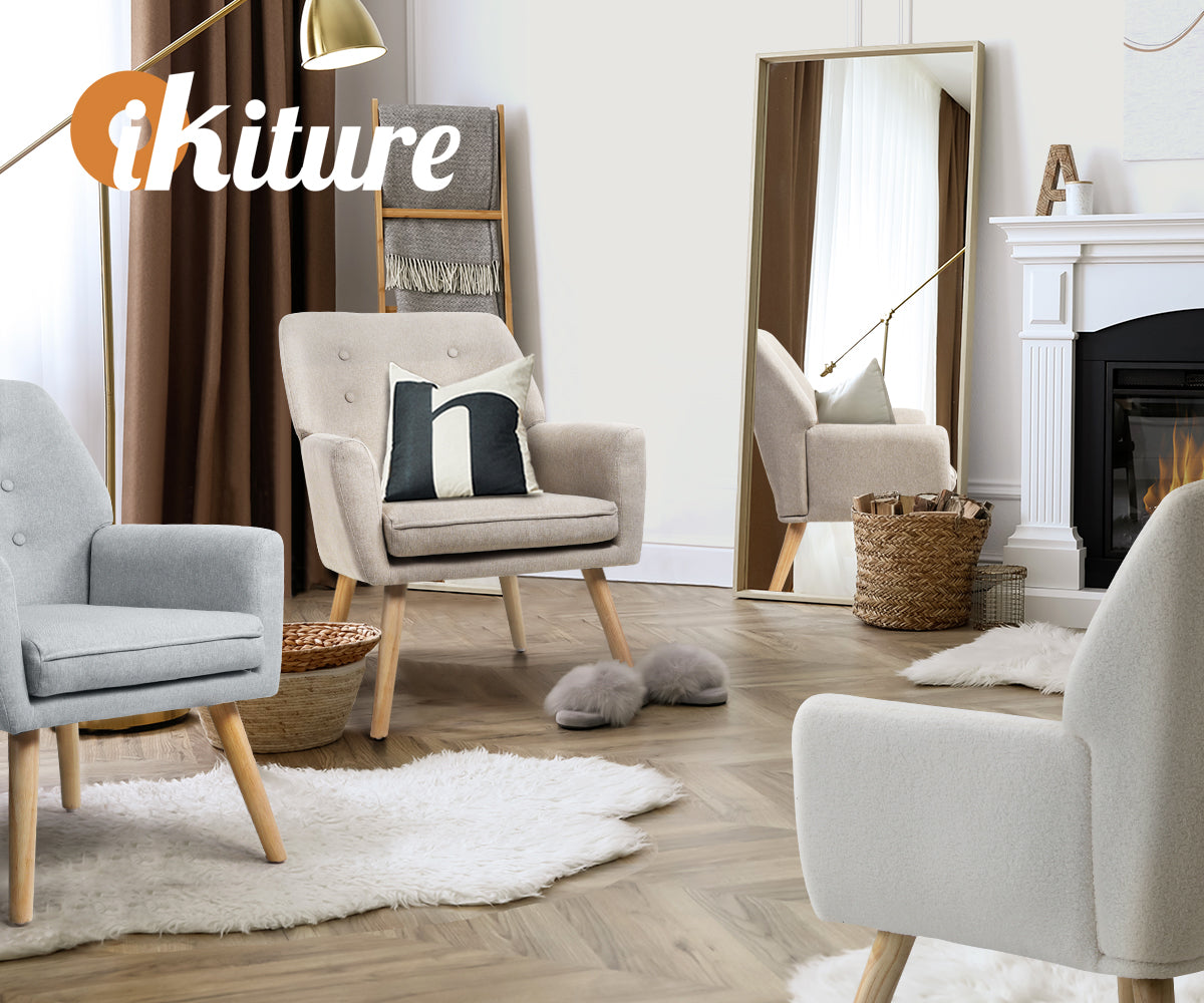 Oikiture Armchair Lounge Chair Linen/Sherpa Accent Armchairs Tub Chairs Sofa - Sunyee