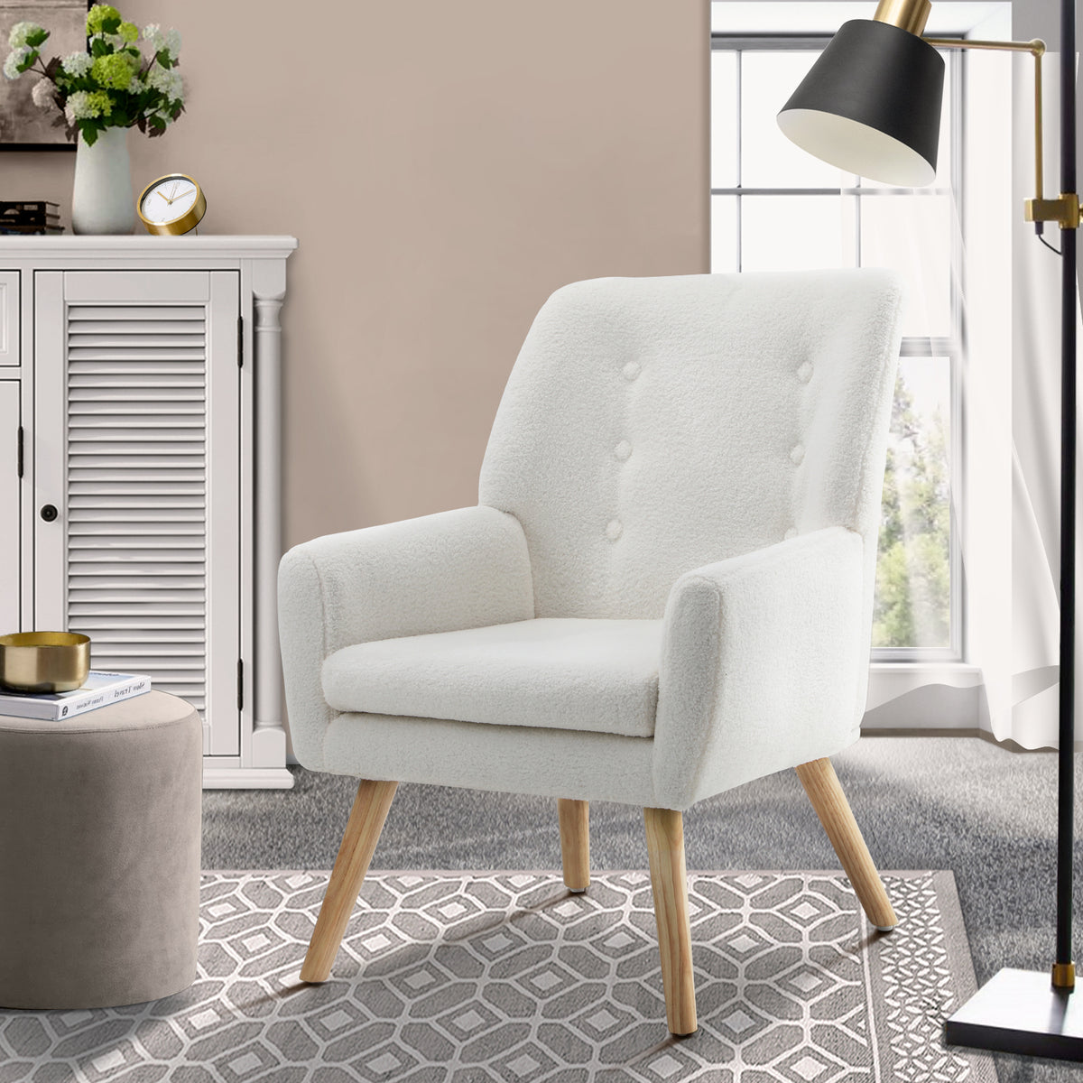Oikiture Armchair Lounge Chair Linen/Sherpa Accent Armchairs Tub Chairs Sofa - Sunyee