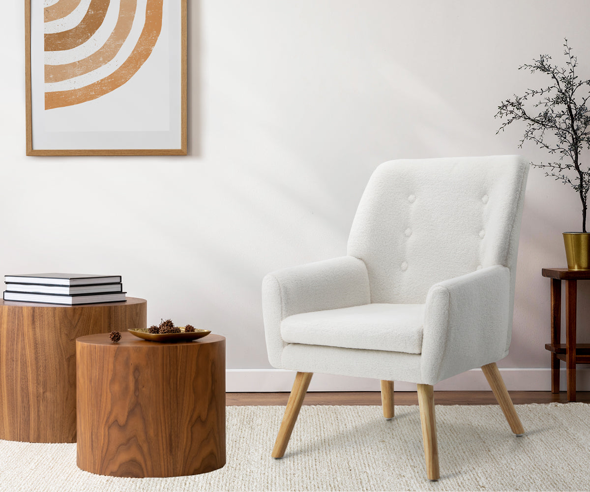 Oikiture Armchair Lounge Chair Sherpa Accent Armchairs Tub Chairs Sofa White - Sunyee