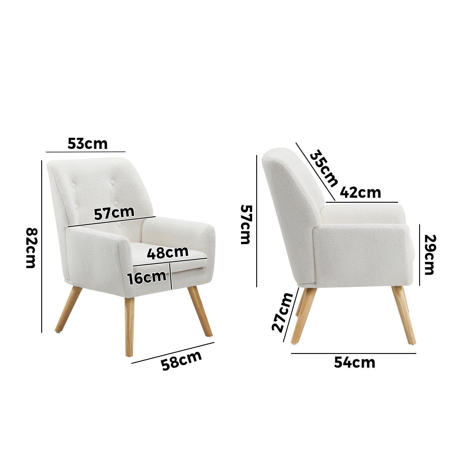 Oikiture Armchair Lounge Chair Sherpa Accent Armchairs Tub Chairs Sofa White - Sunyee