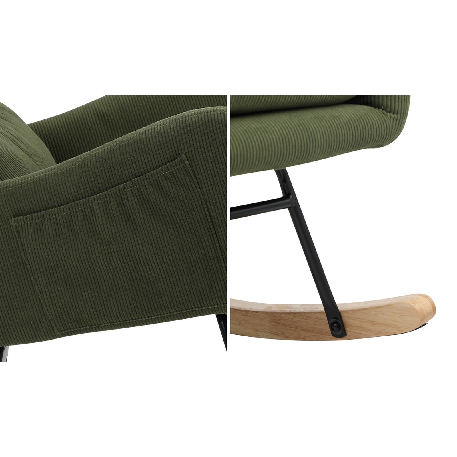 Oikiture Rocking Chair Nursing Armchair Velvet Accent Chairs With 2 Pillow Green - Sunyee