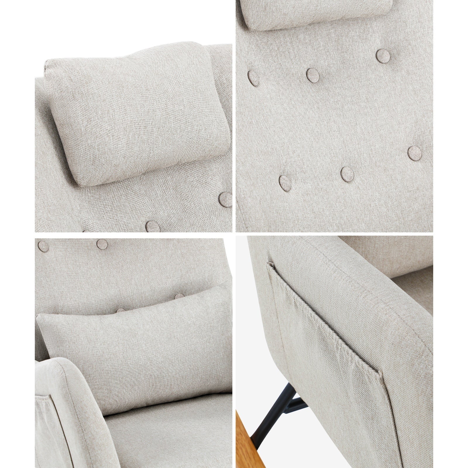 Oikiture Rocking Chair Nursing Armchair Linen Accent Chairs With 2 Pillow Beige - Sunyee