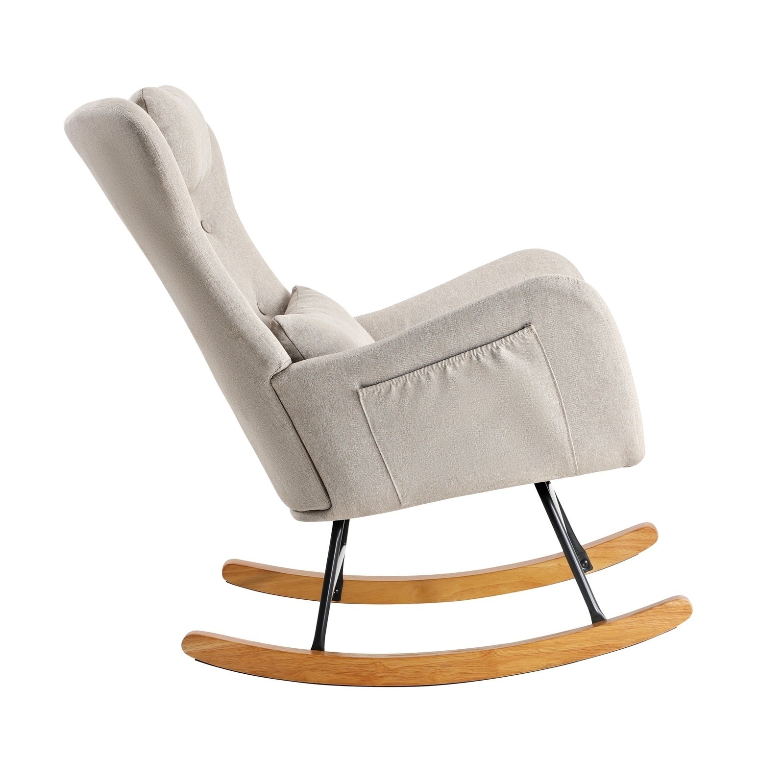 Oikiture 2x Rocking Chair Nursing Armchair Linen Chairs With 2 Pillow Beige - Sunyee