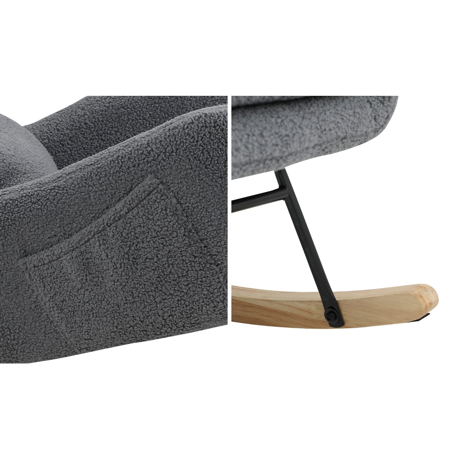 Oikiture Rocking Chair Nursing Armchair Sherpa Accent Chairs With 2 Pillow Grey - Sunyee