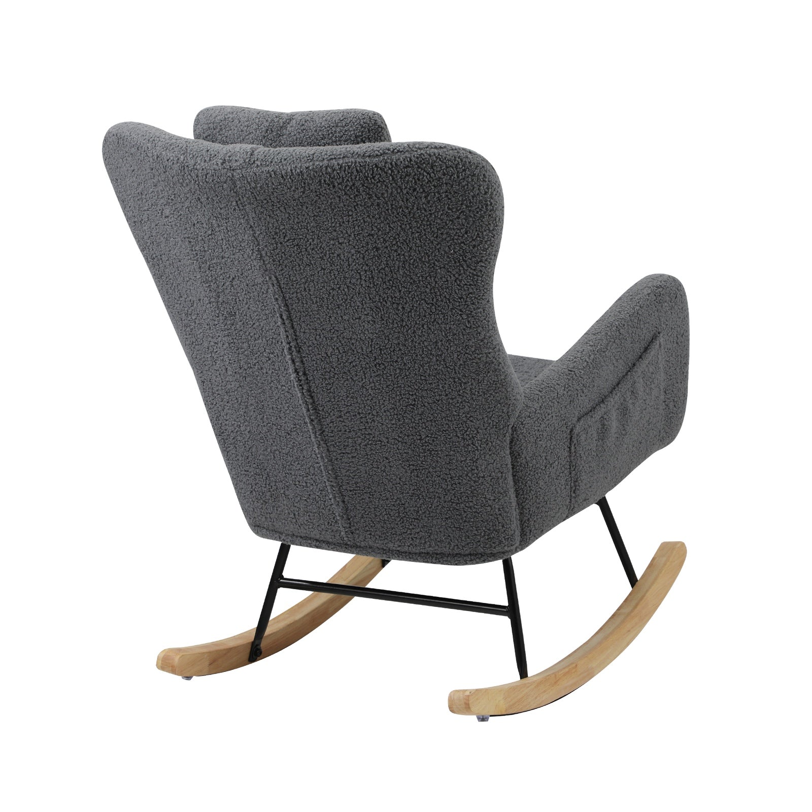 Oikiture Rocking Chair Nursing Armchair Sherpa Accent Chairs With 2 Pillow Grey - Sunyee
