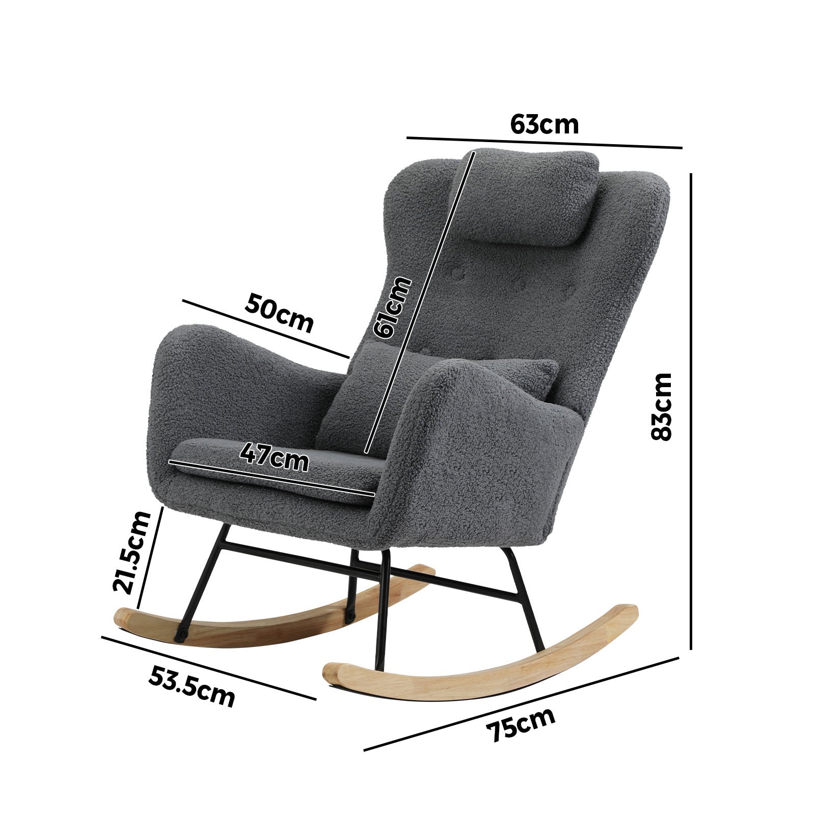 Oikiture Rocking Chair Nursing Armchair Sherpa Accent Chairs With 2 Pillow Grey - Sunyee