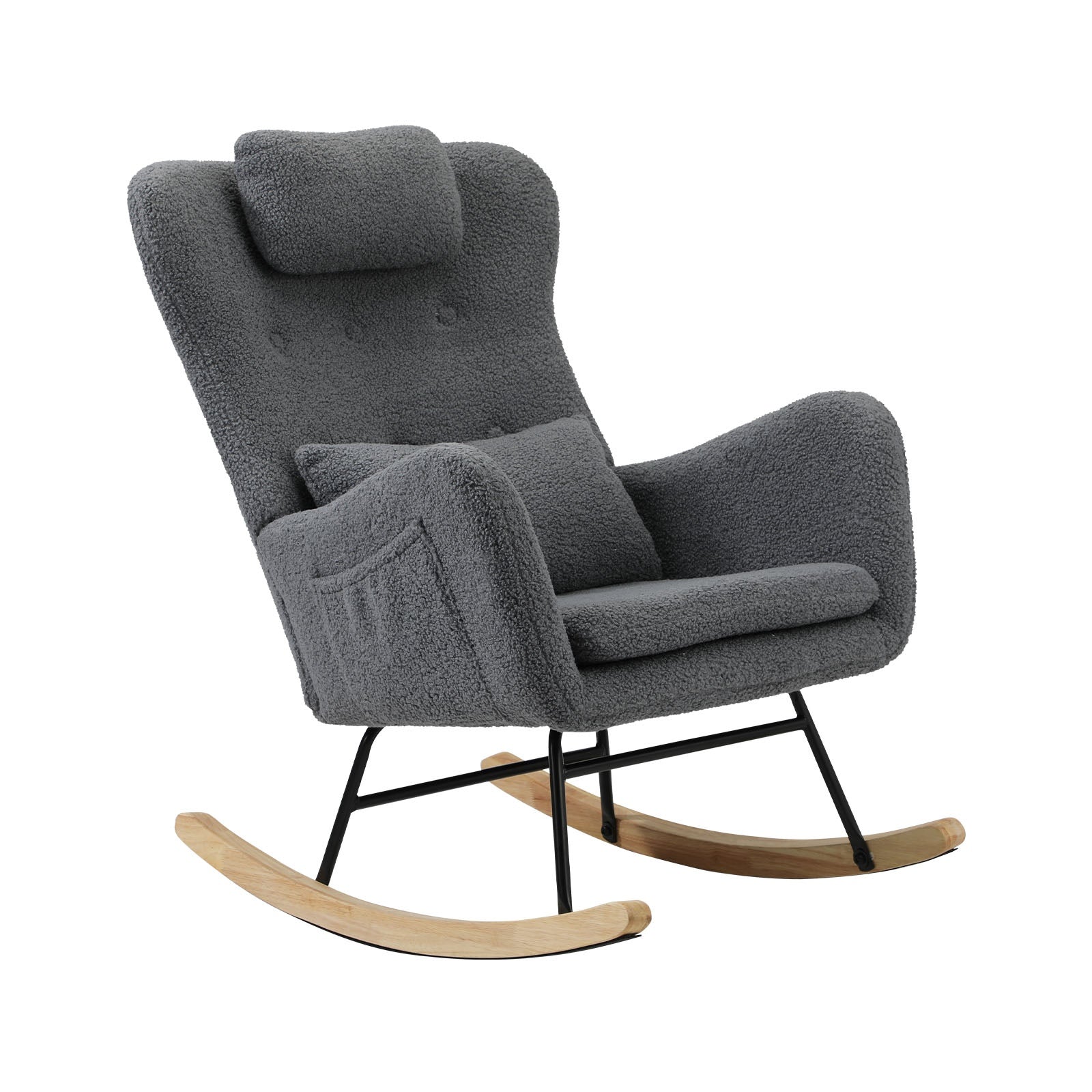 Oikiture Rocking Chair Nursing Armchair Sherpa Accent Chairs With 2 Pillow Grey - Sunyee