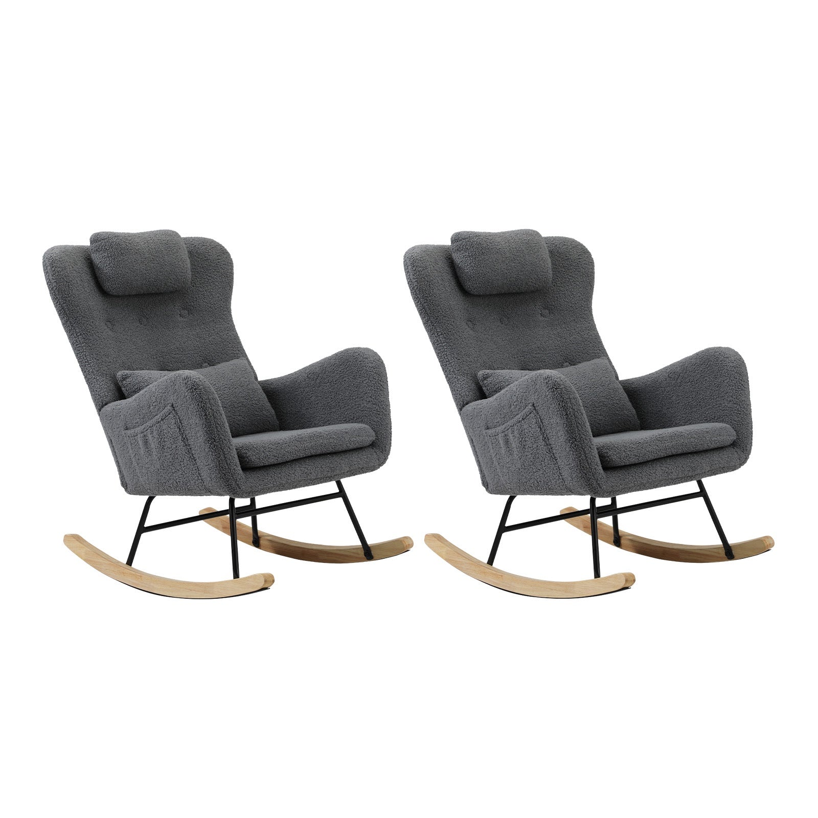 Oikiture 2x Rocking Chair Nursing Armchair Sherpa Chairs With 2 Pillow Grey - Sunyee