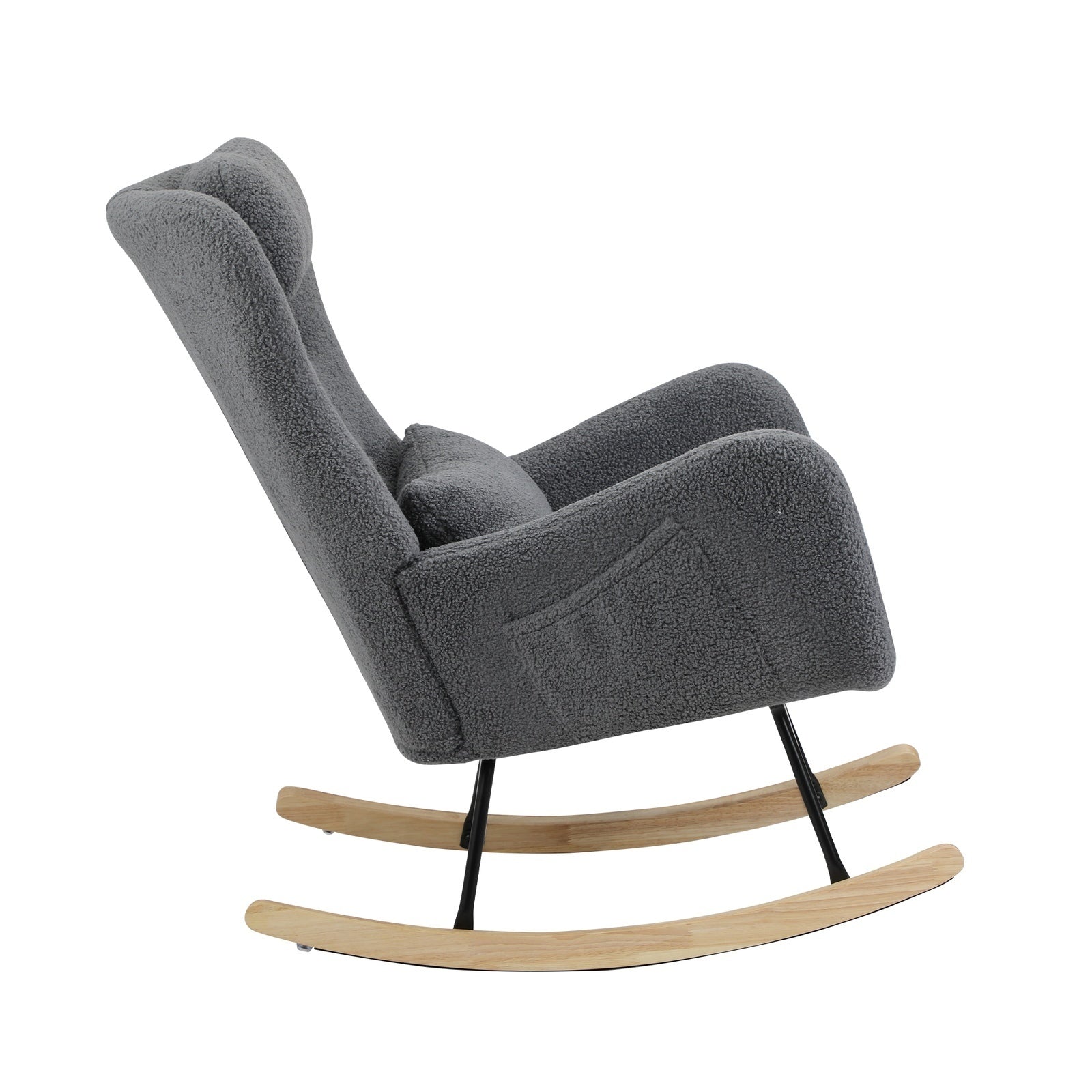 Oikiture 2x Rocking Chair Nursing Armchair Sherpa Chairs With 2 Pillow Grey - Sunyee