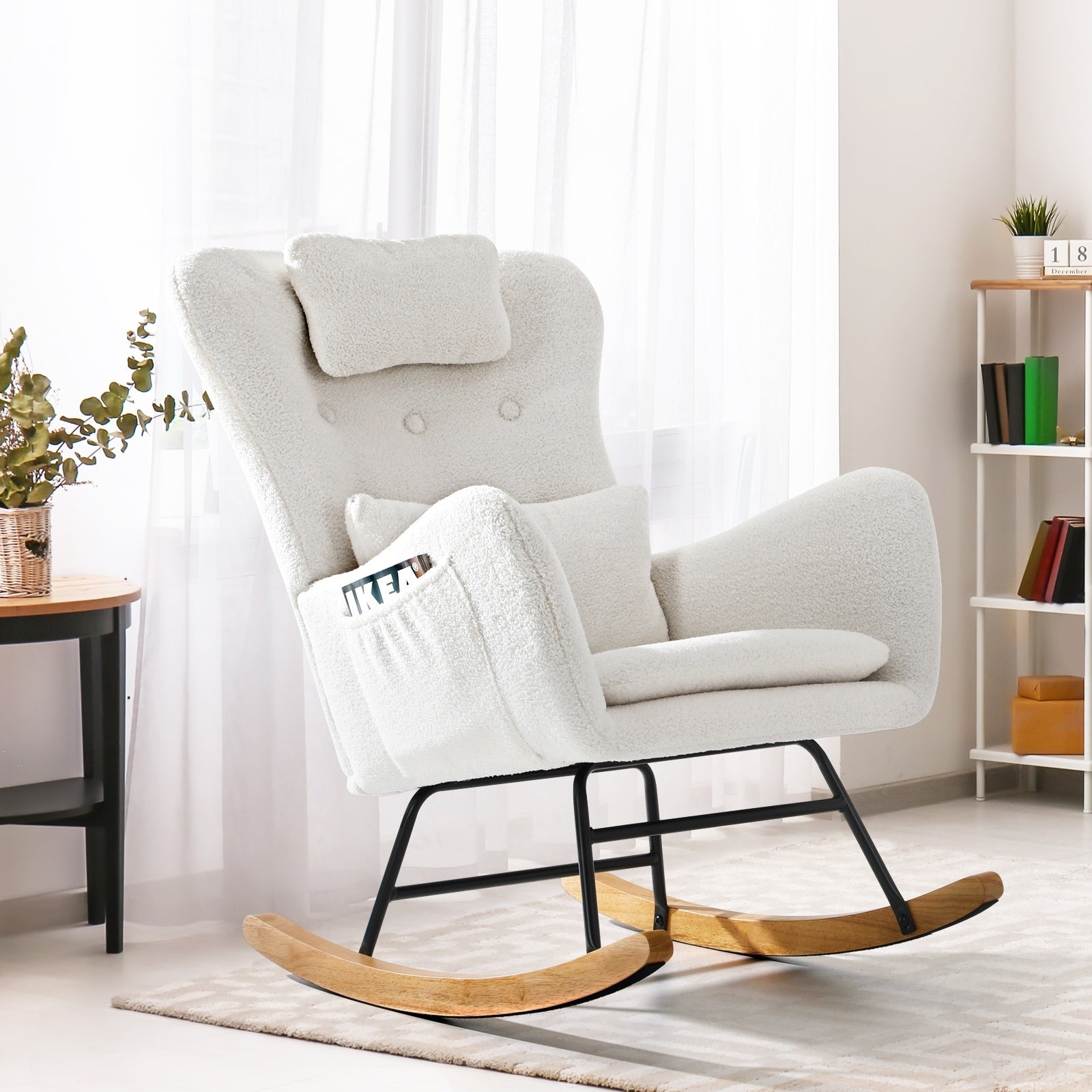 Oikiture Rocking Chair Nursing Armchair Sherpa Accent Chairs With 2 Pillow White - Sunyee