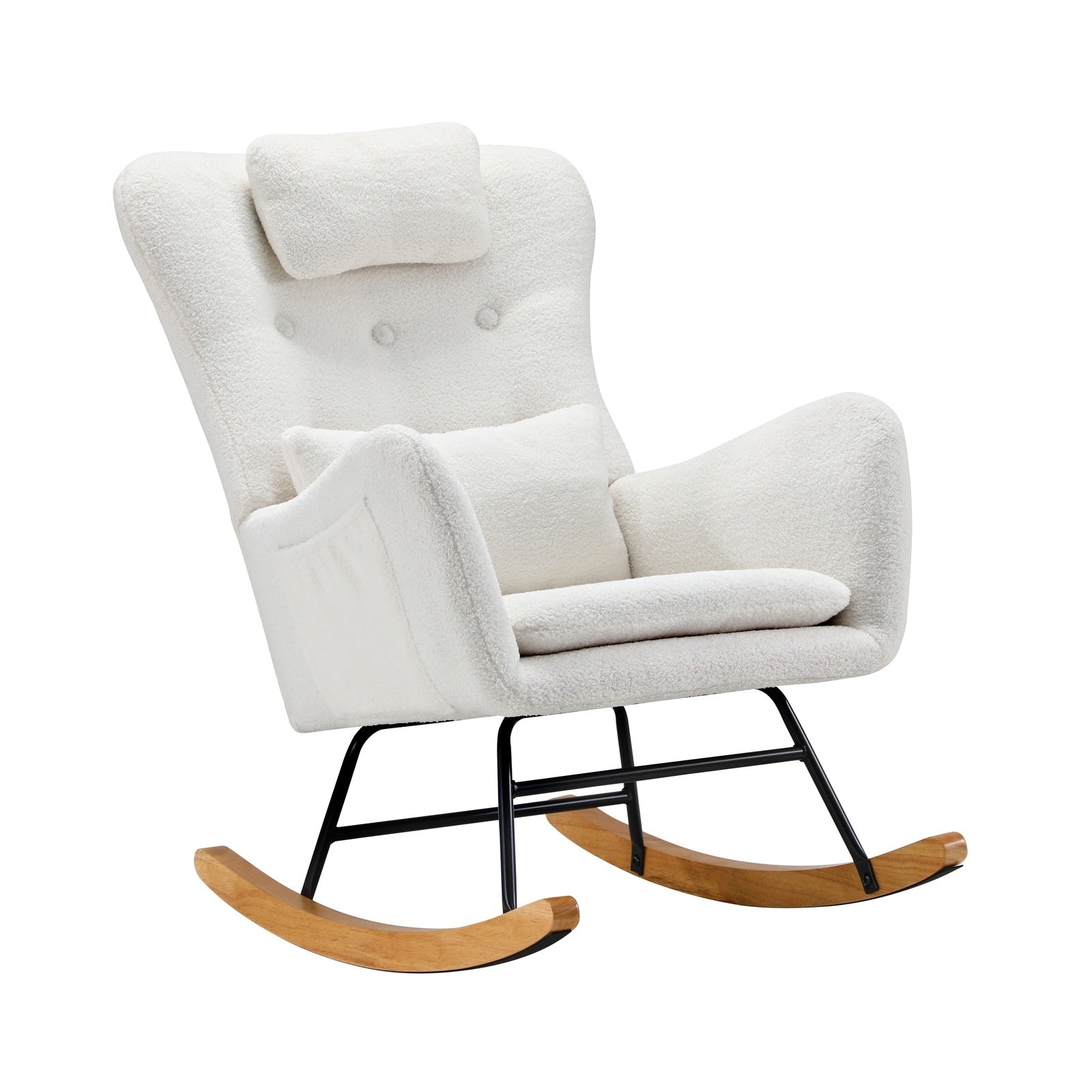 Oikiture Rocking Chair Nursing Armchair Sherpa Accent Chairs With 2 Pillow White - Sunyee
