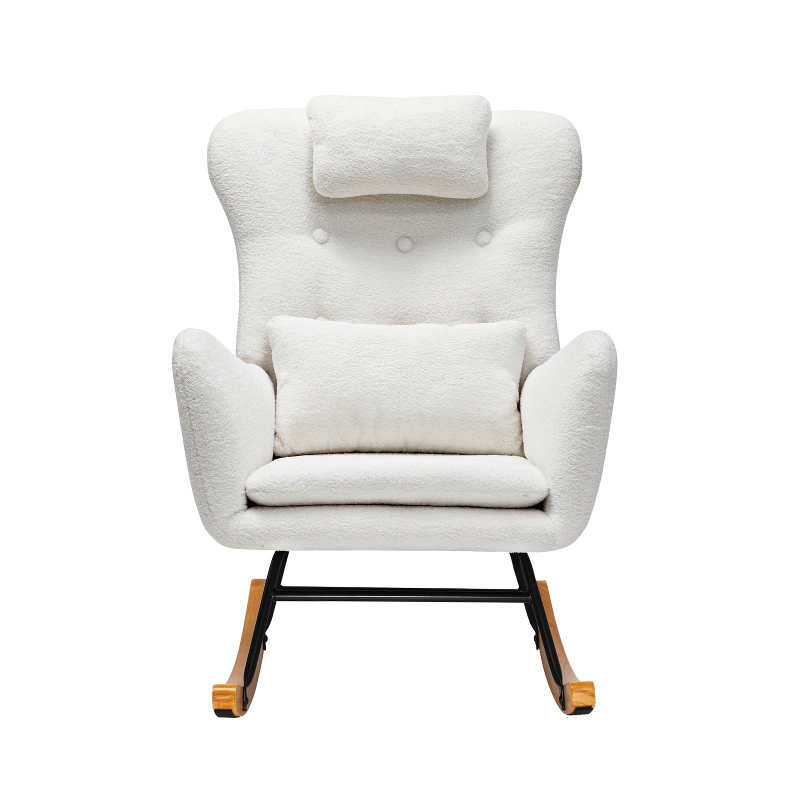 Oikiture Rocking Chair Nursing Armchair Sherpa Accent Chairs With 2 Pillow White - Sunyee