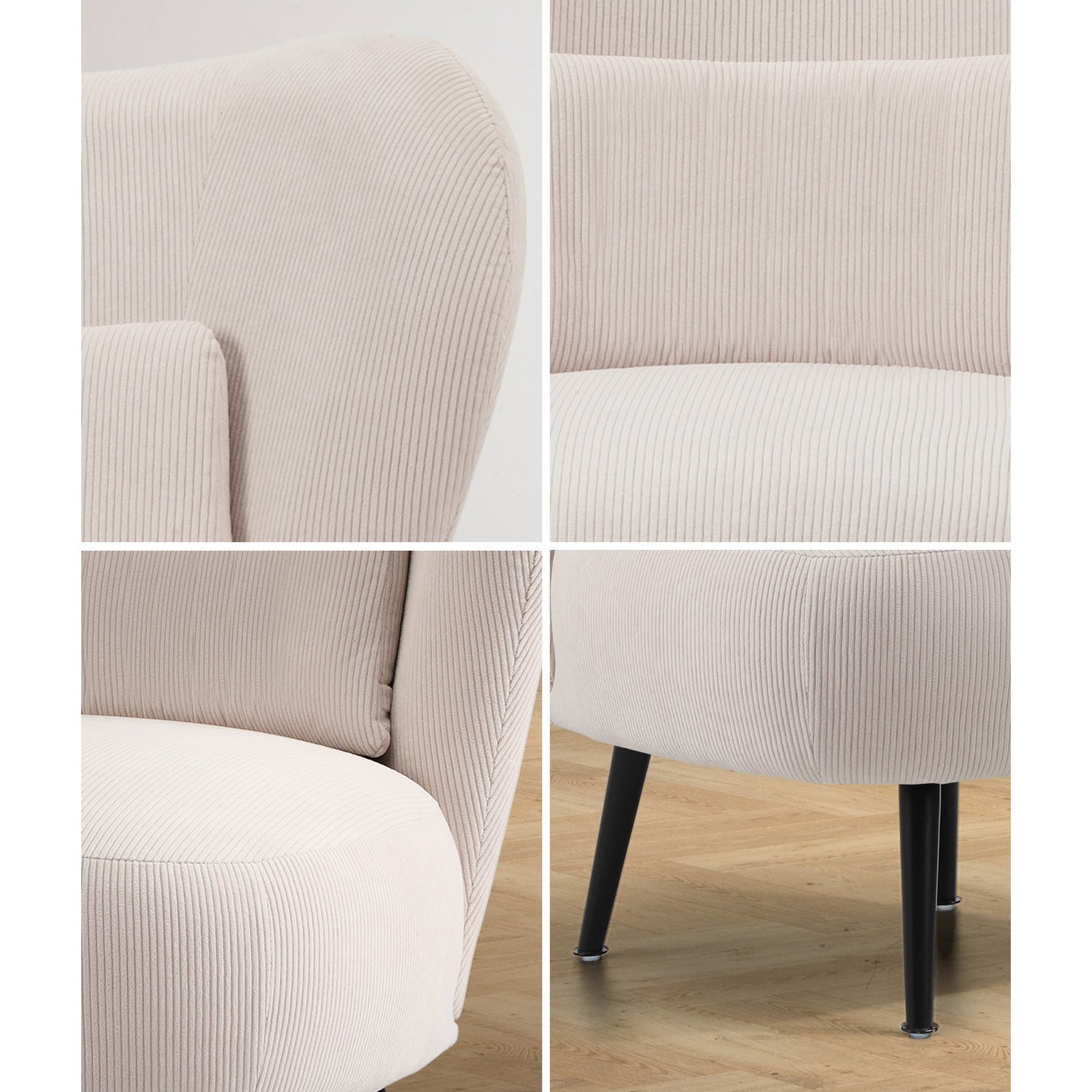 Oikiture Armchair Lounge Chair with Lumbar Pillow Wingback Velvet Beige - Sunyee