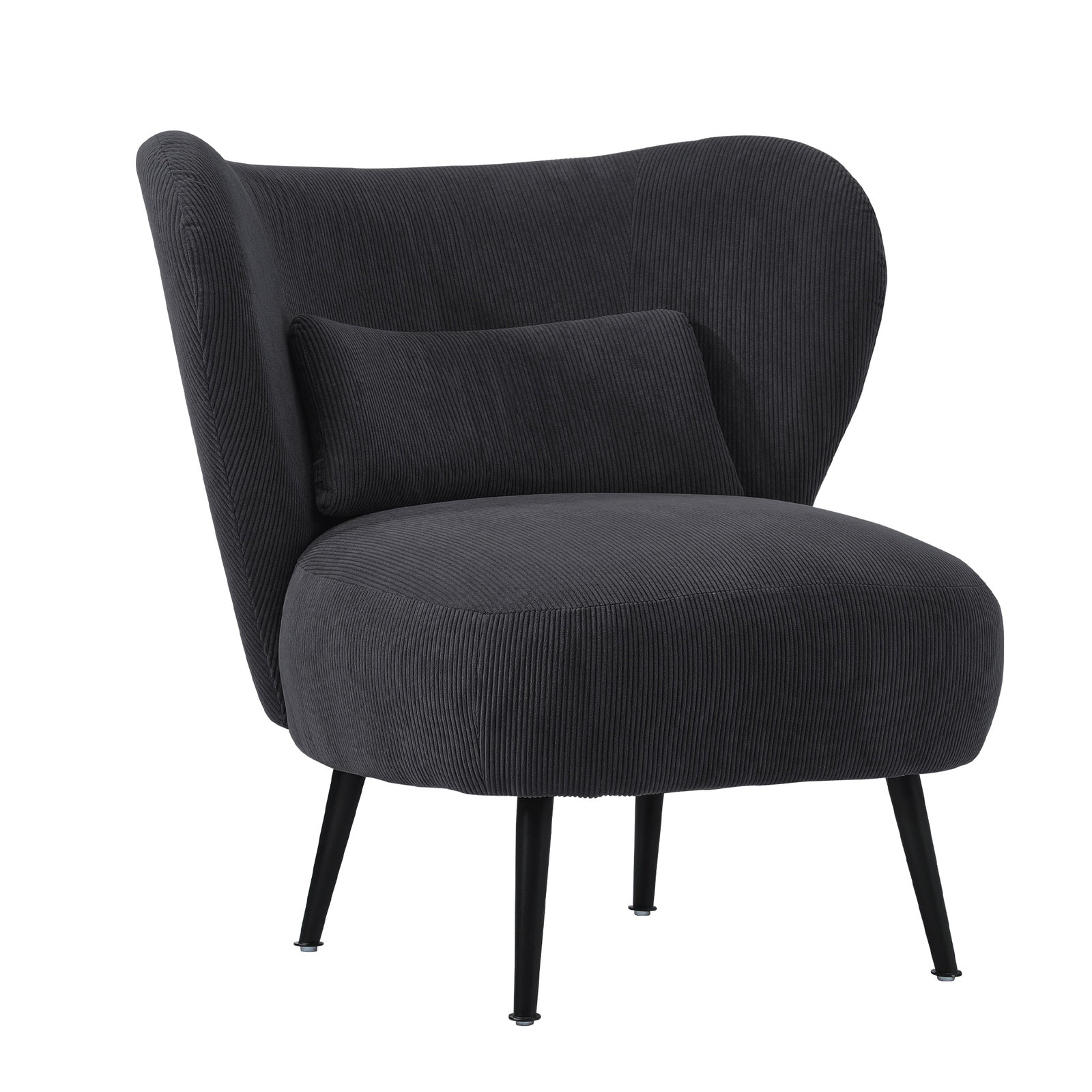 Oikiture Armchair Lounge Chair with Lumbar Pillow Wingback Velvet Charcoal - Sunyee