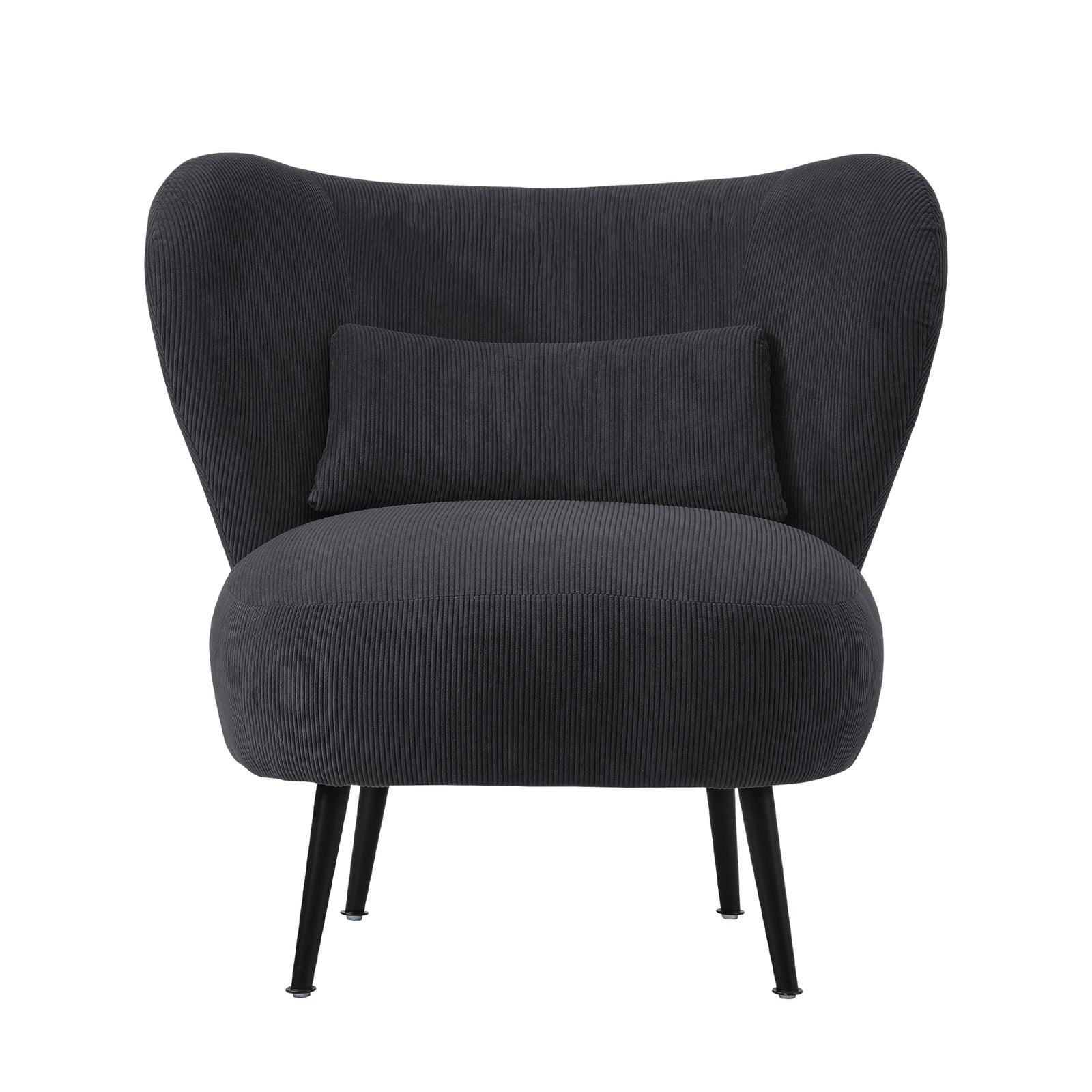 Oikiture Armchair Lounge Chair with Lumbar Pillow Wingback Velvet Charcoal - Sunyee