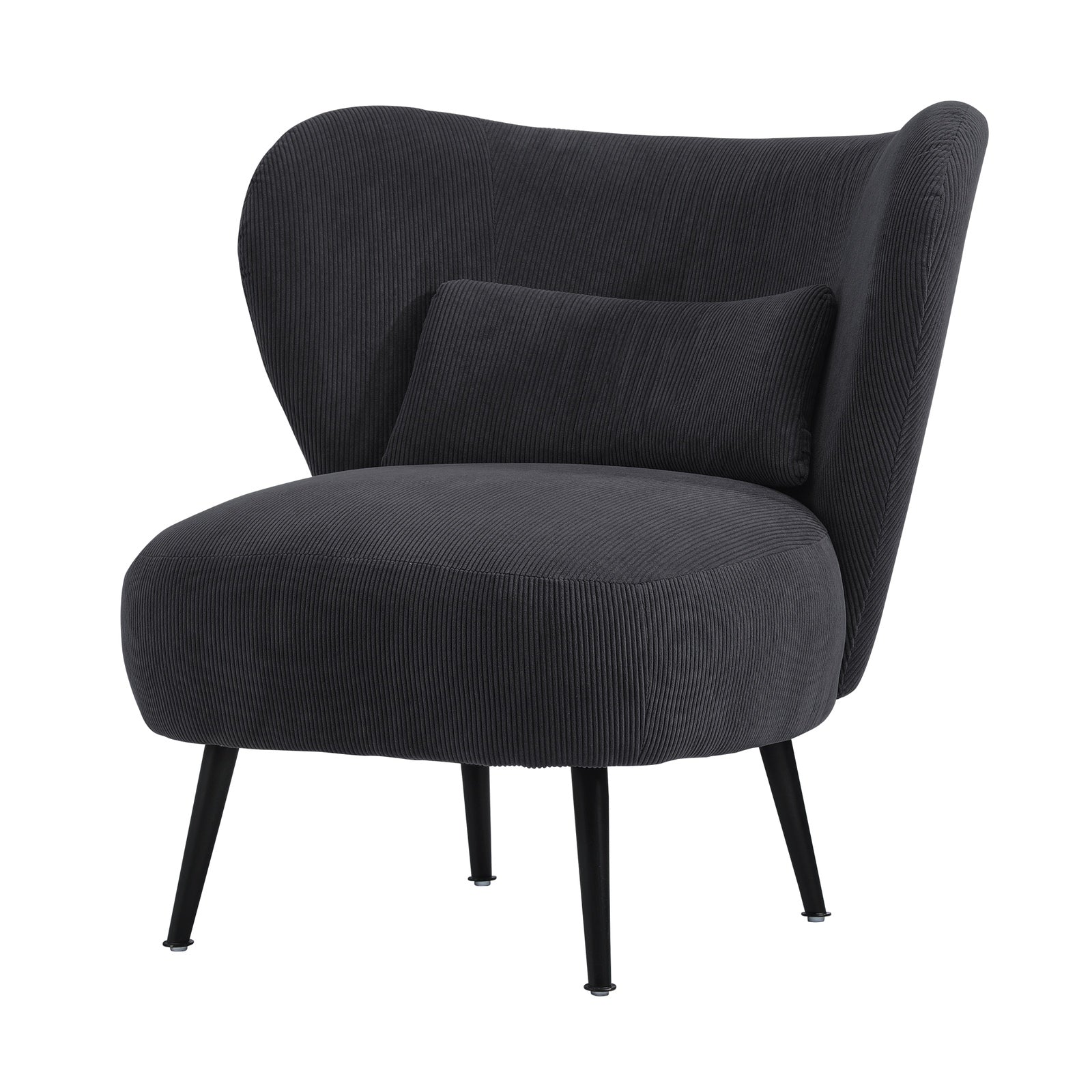 Oikiture Armchair Lounge Chair with Lumbar Pillow Wingback Velvet Charcoal - Sunyee