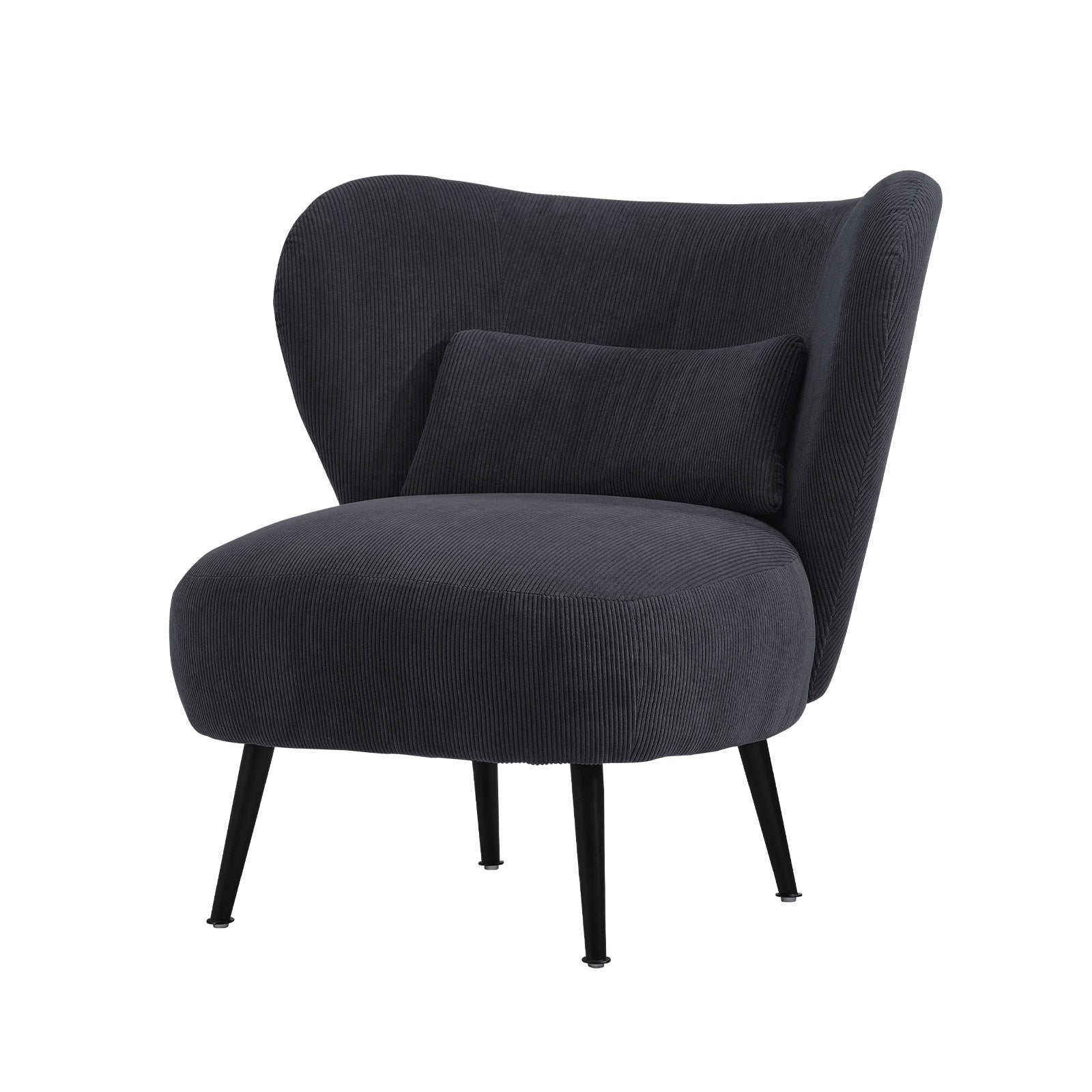 Oikiture Armchair Lounge Chair with Lumbar Pillow Wingback Velvet Charcoal - Sunyee