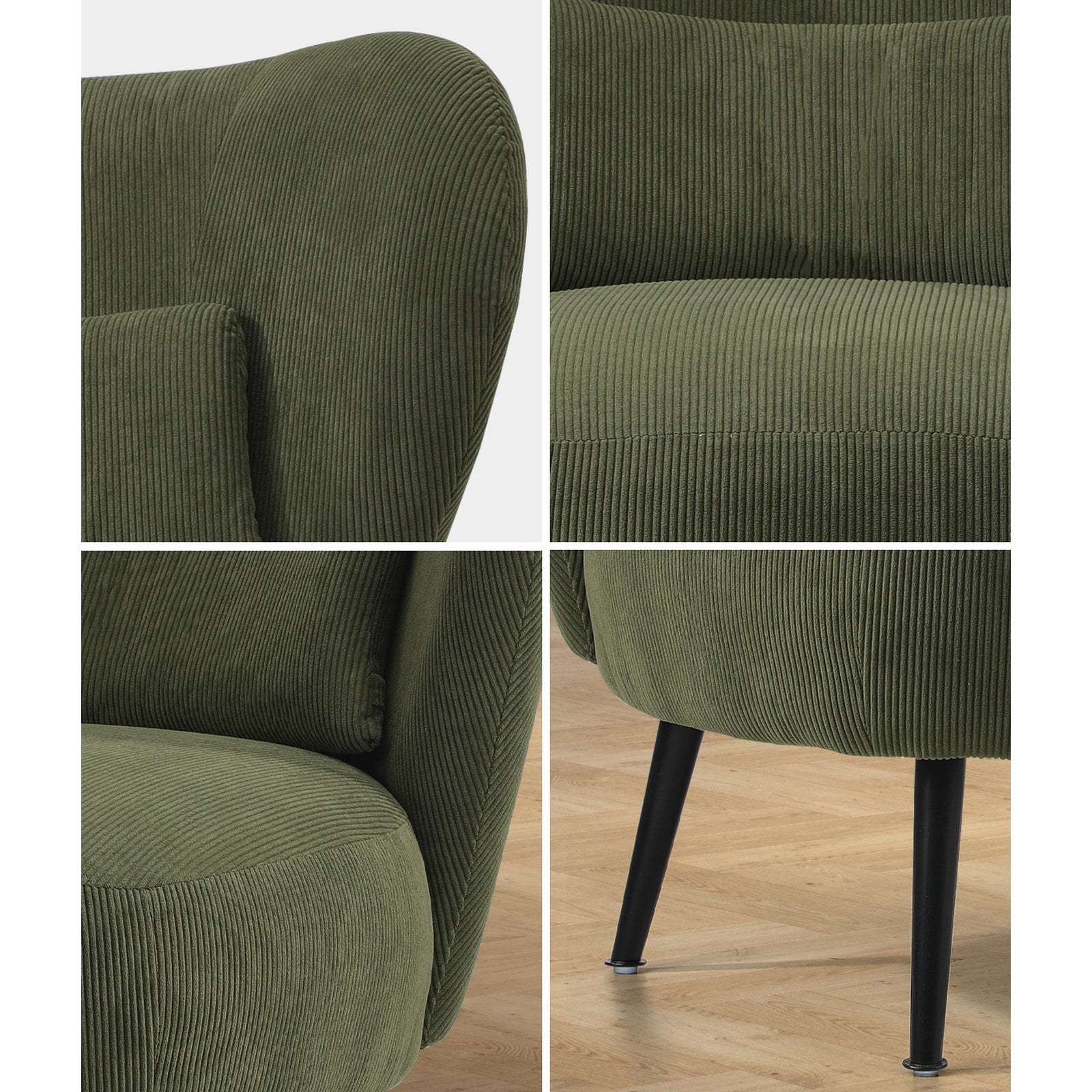 Oikiture Armchair Lounge Chair with Lumbar Pillow Wingback Velvet Green - Sunyee