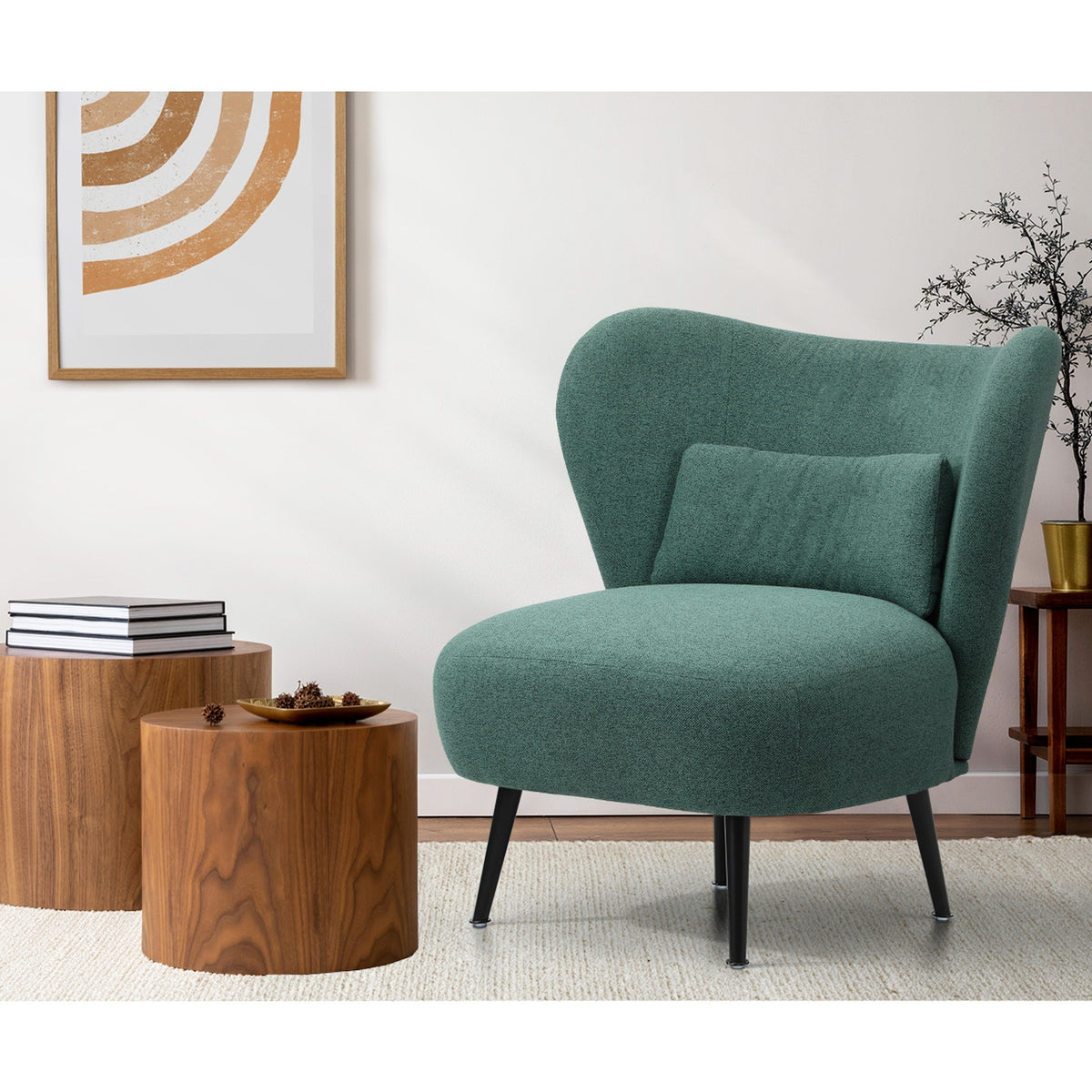 Oikiture Armchair Lounge Chair with Lumbar Pillow Wingback Polyester linen Green - Sunyee