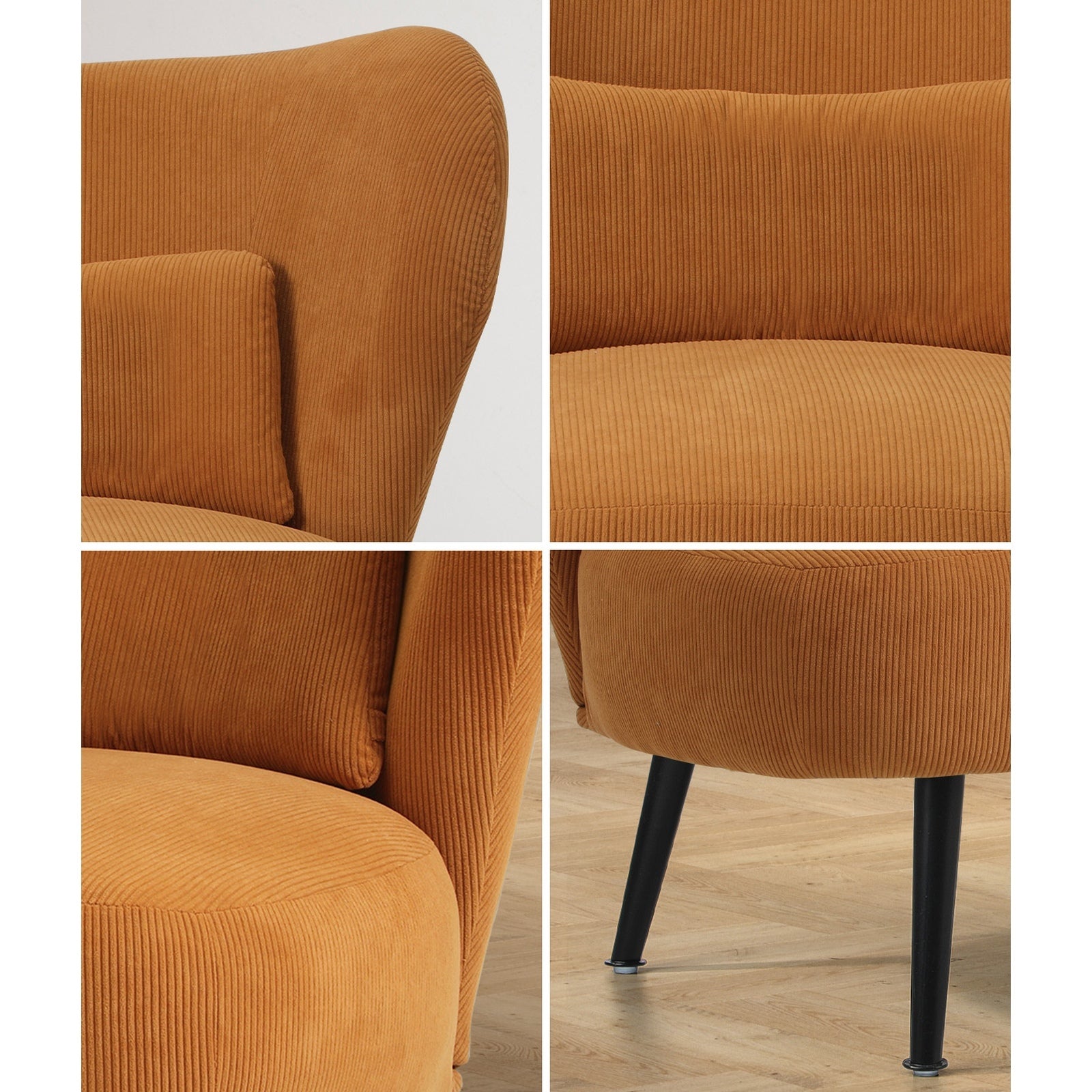 Oikiture 2x Armchair Lounge Chair with Lumbar Pillow Wingback Velvet Orange - Sunyee