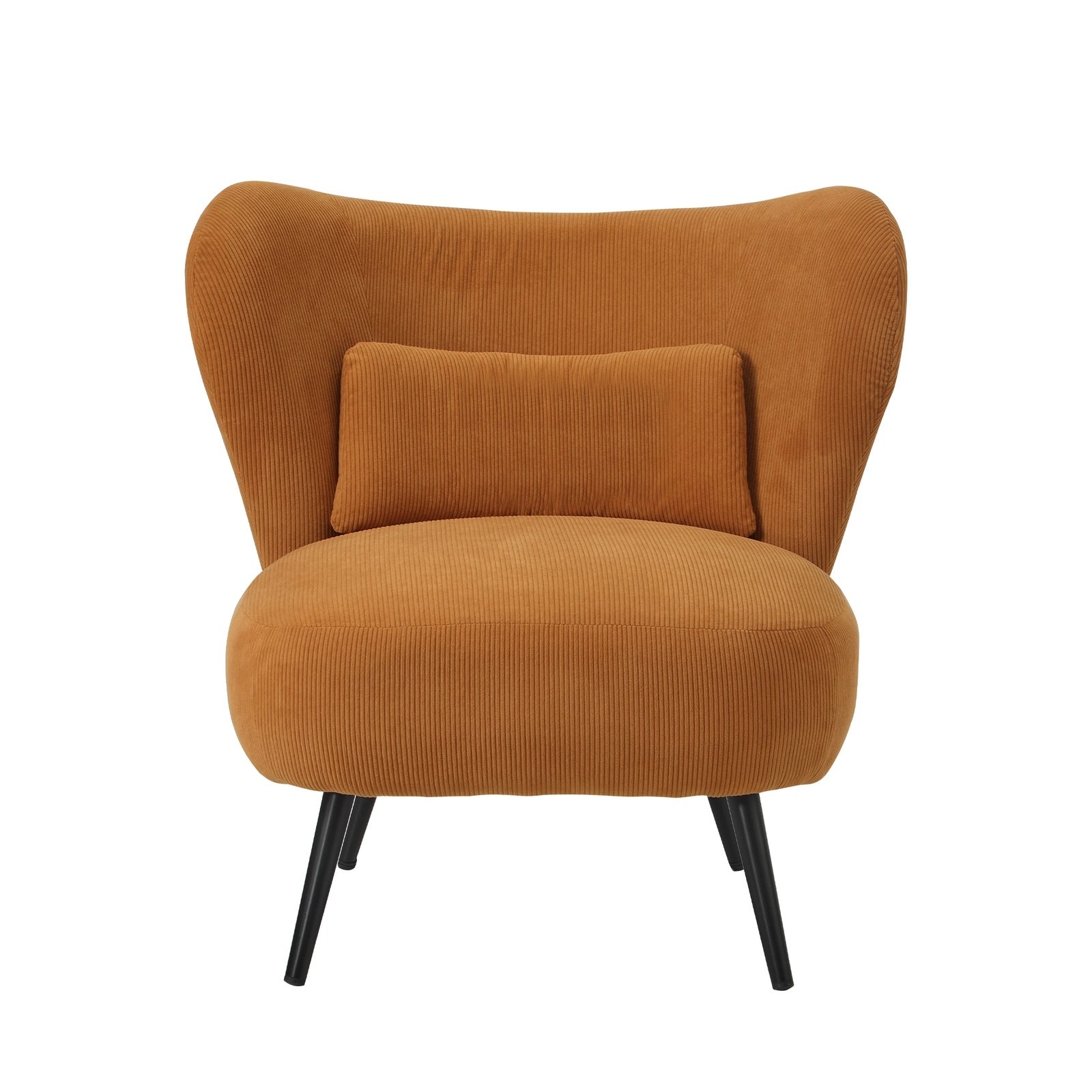 Oikiture 2x Armchair Lounge Chair with Lumbar Pillow Wingback Velvet Orange - Sunyee
