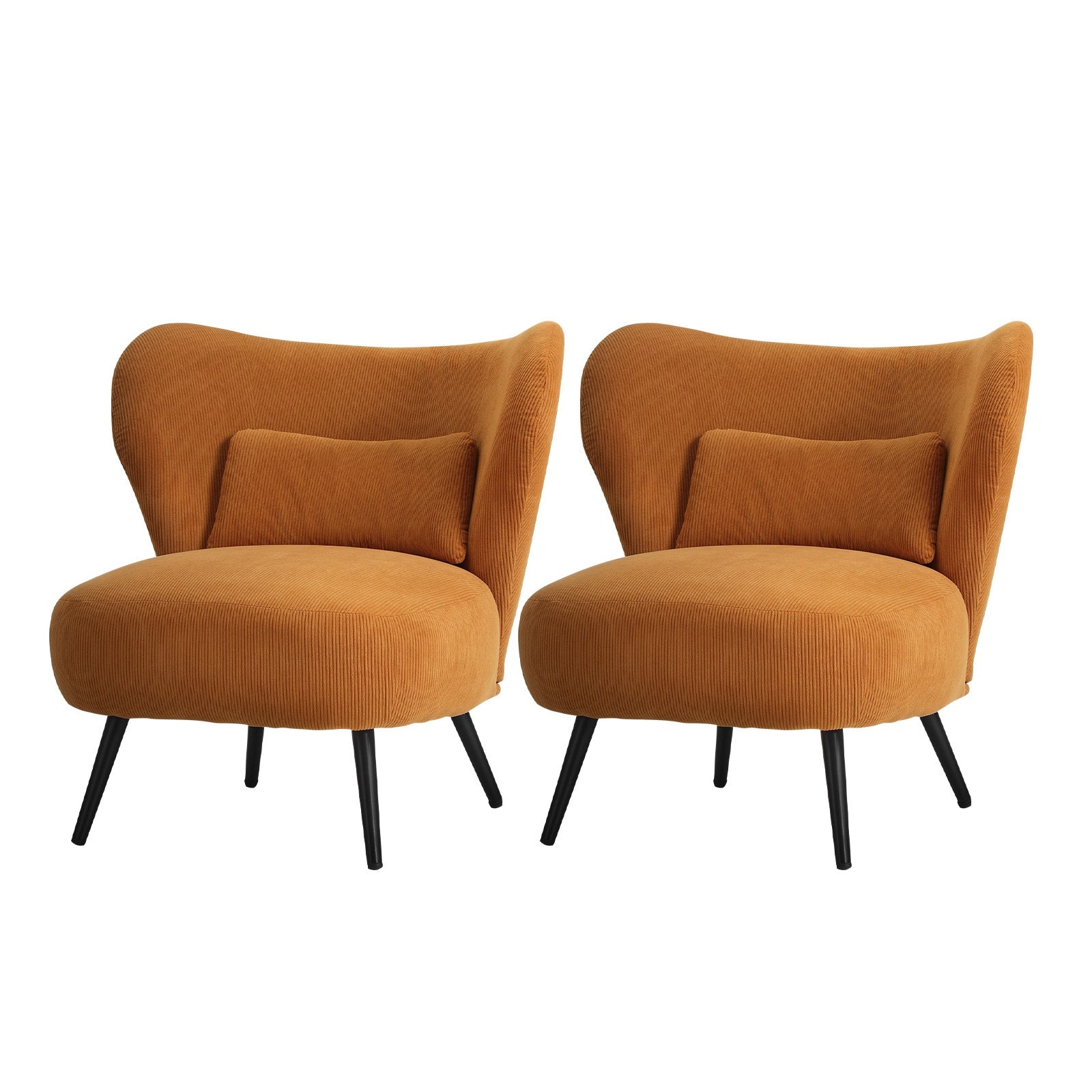 Oikiture 2x Armchair Lounge Chair with Lumbar Pillow Wingback Velvet Orange - Sunyee