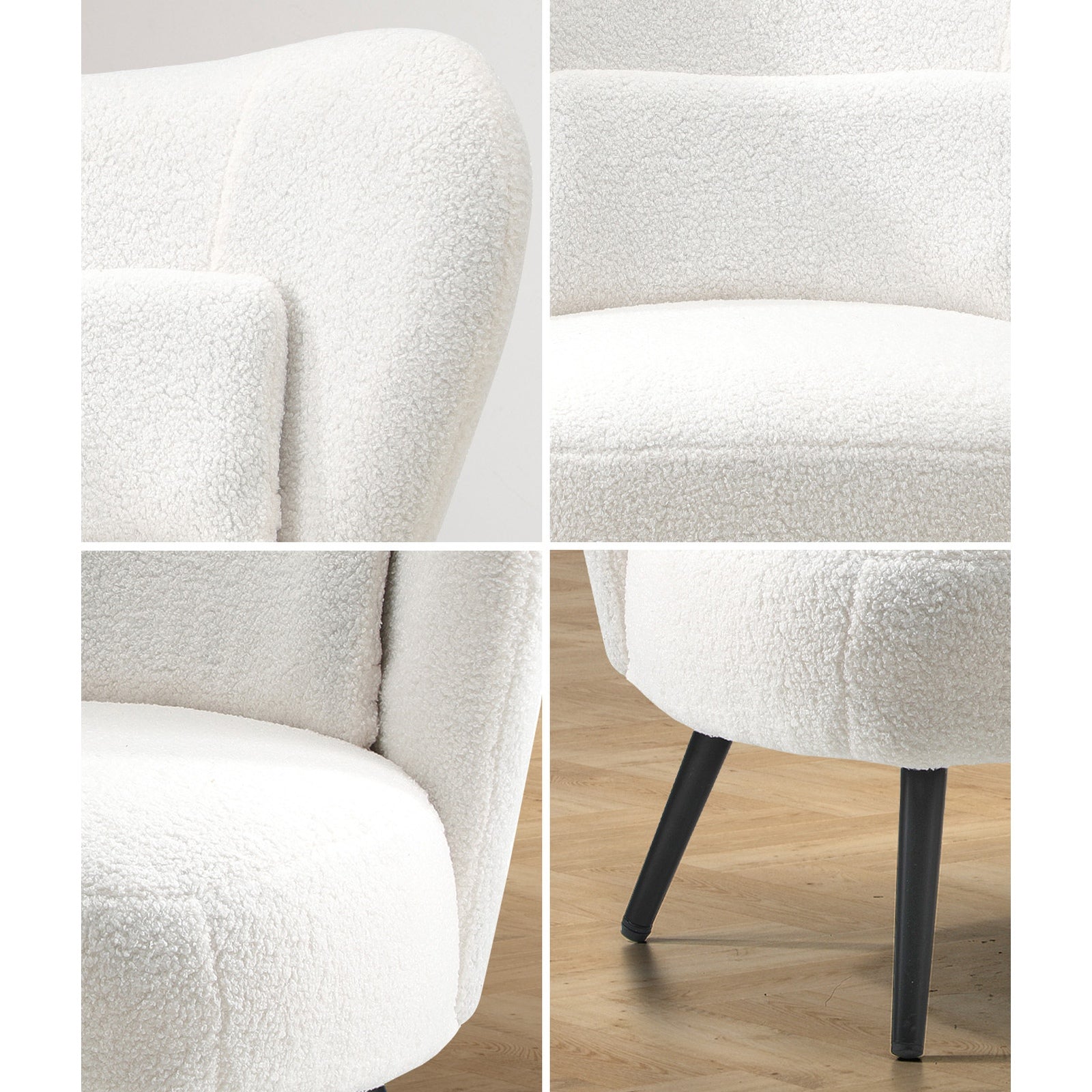 Oikiture Armchair Lounge Chair with Lumbar Pillow Wingback Boucle White - Sunyee