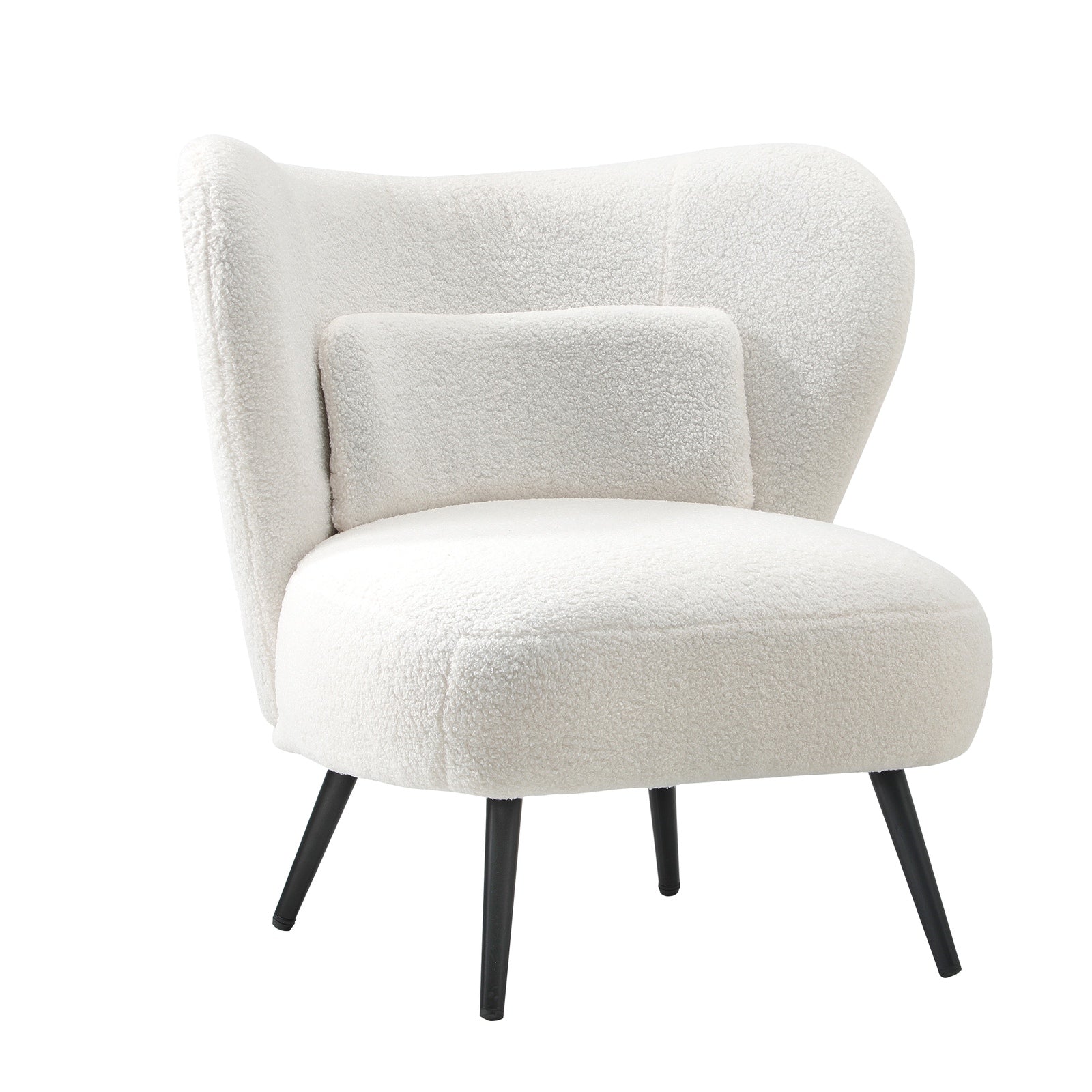 Oikiture Armchair Lounge Chair with Lumbar Pillow Wingback Boucle White - Sunyee