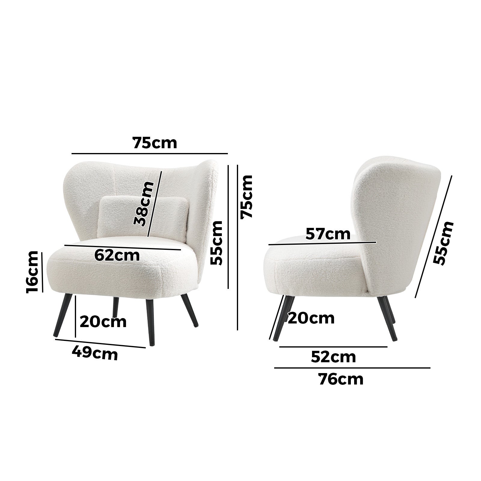 Oikiture Armchair Lounge Chair with Lumbar Pillow Wingback Boucle White - Sunyee